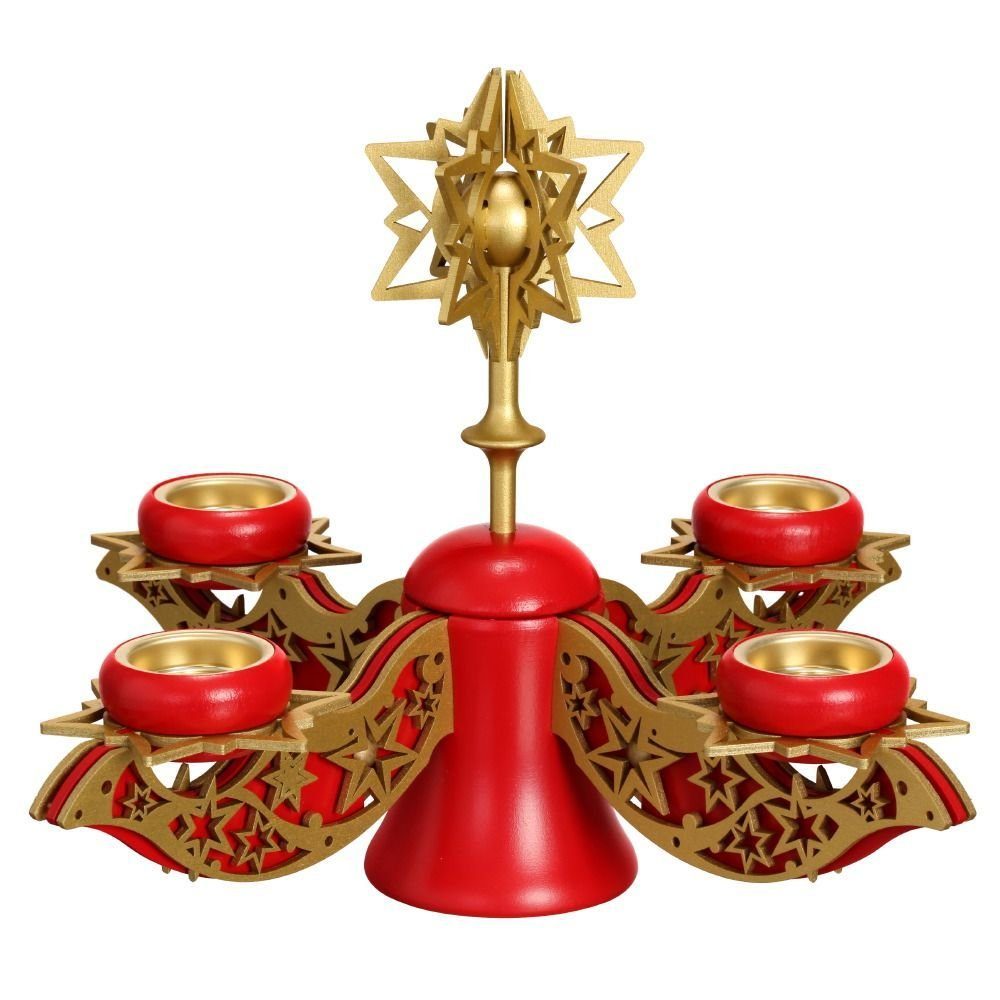 Adventsleuchter Adventsleuchter Stern mit Teelichter rot-gold BxHxT 39x27x39cm NEU