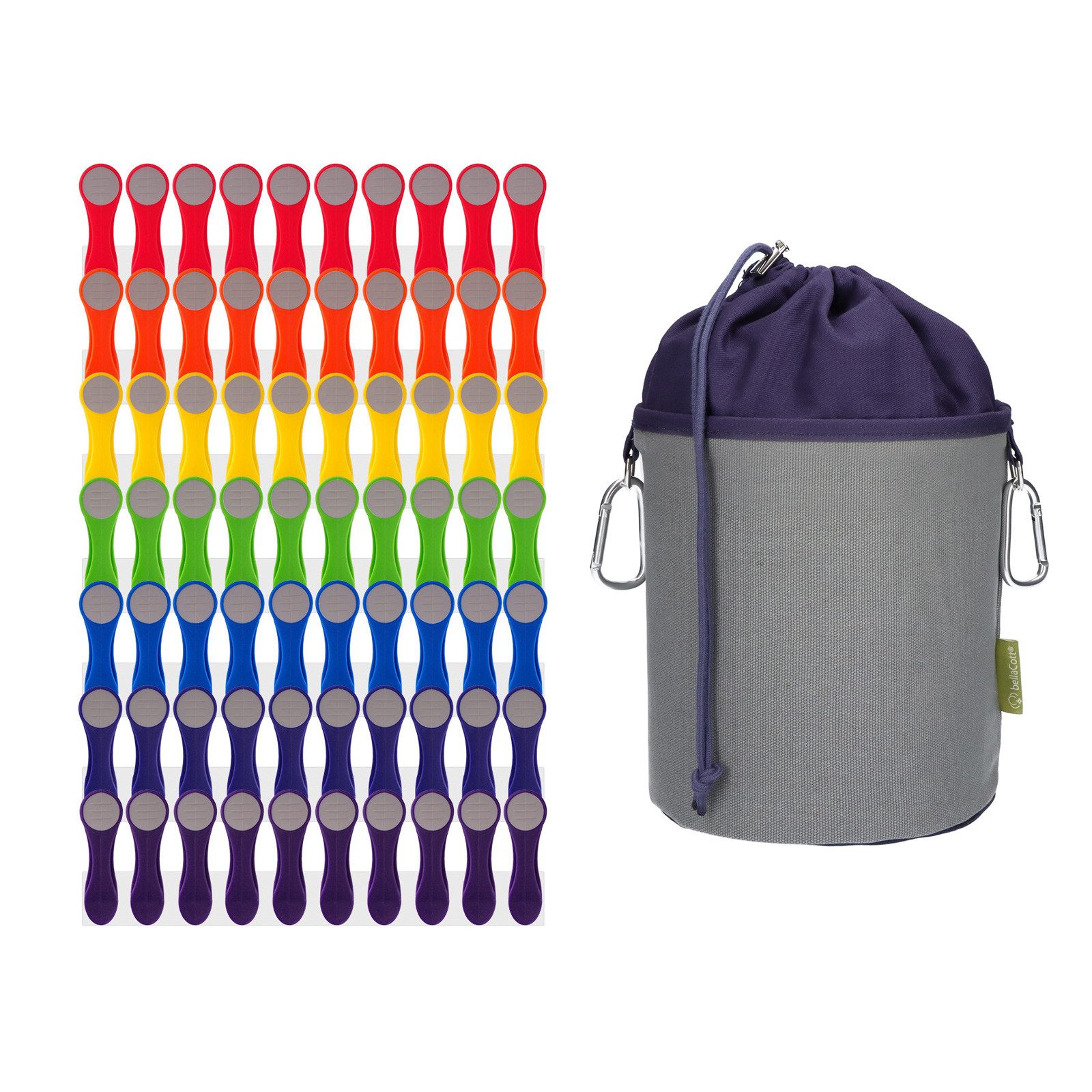 trendfinding Wäscheklammern 70 Wäscheklammern Regenbogen Edelstahl - Canvas Klammerbeutel Grau, Mit neuester Klammertechnik für empfindliche Wäsche