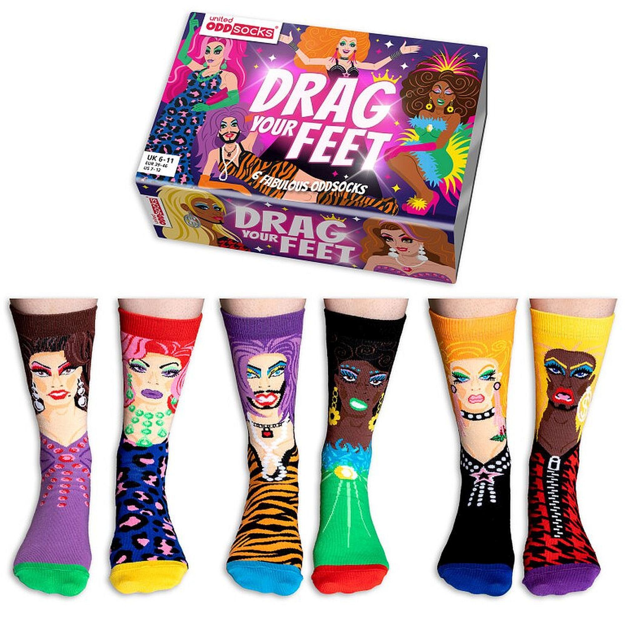 United Oddsocks Socken 3 Paar Socken Strümpfe Herren Gr. 38-44 DRAG YOUR FEED Oddsocks (Set bestehend aus 3 Paar Socken)