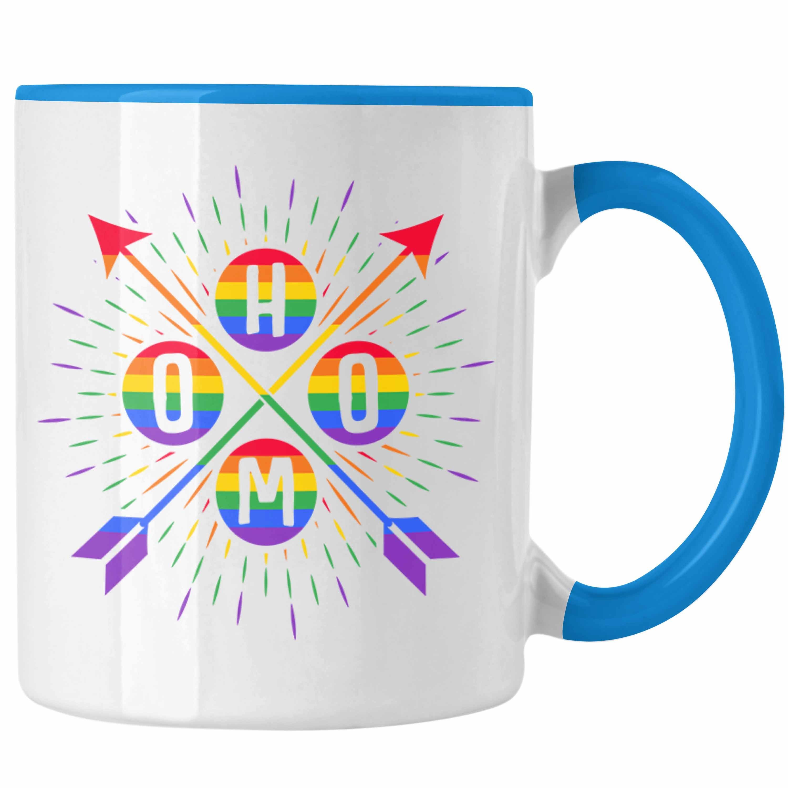 Trendation Tasse Trendation - LGBT Tasse Geschenk für Schwule Lesben Transgender Regenbogen Herzschlag Lustige Grafik Regenbogen Homo Blau