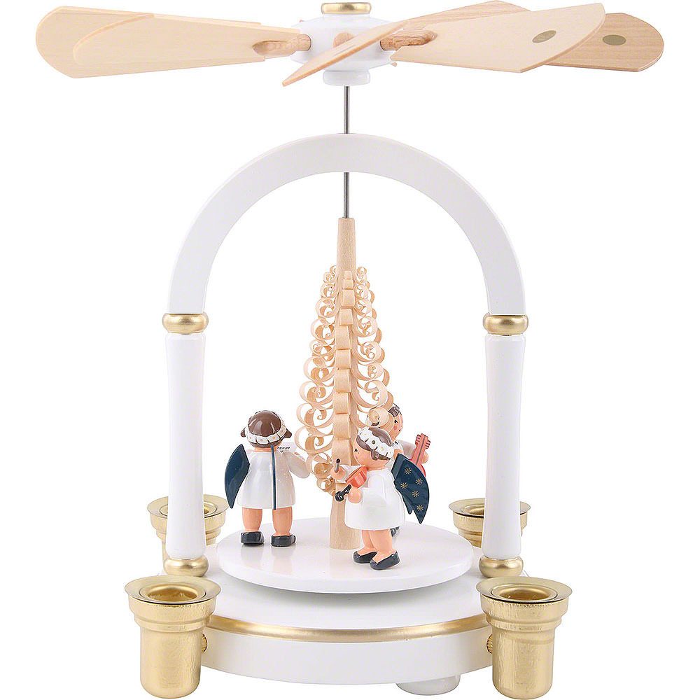 KWO Kunstgewerbe Werkstätten Weihnachtspyramide 1-stöckige Pyramide Engelsmusik weiß (21cm) von KWO