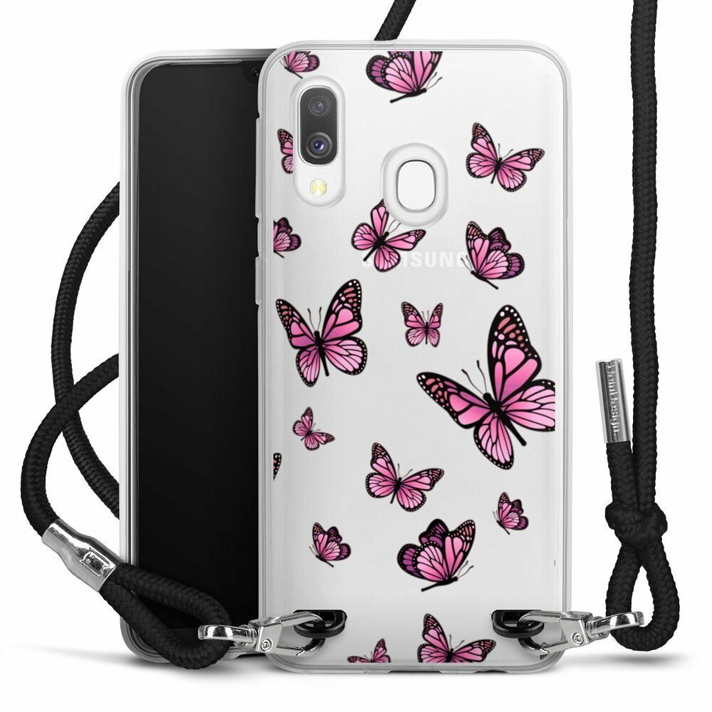 DeinDesign Handyhülle Schmetterling Muster Motiv ohne Hintergrund  Schmetterlinge Pink, Samsung Galaxy A40 Handykette Hülle mit Band Case zum  Umhängen