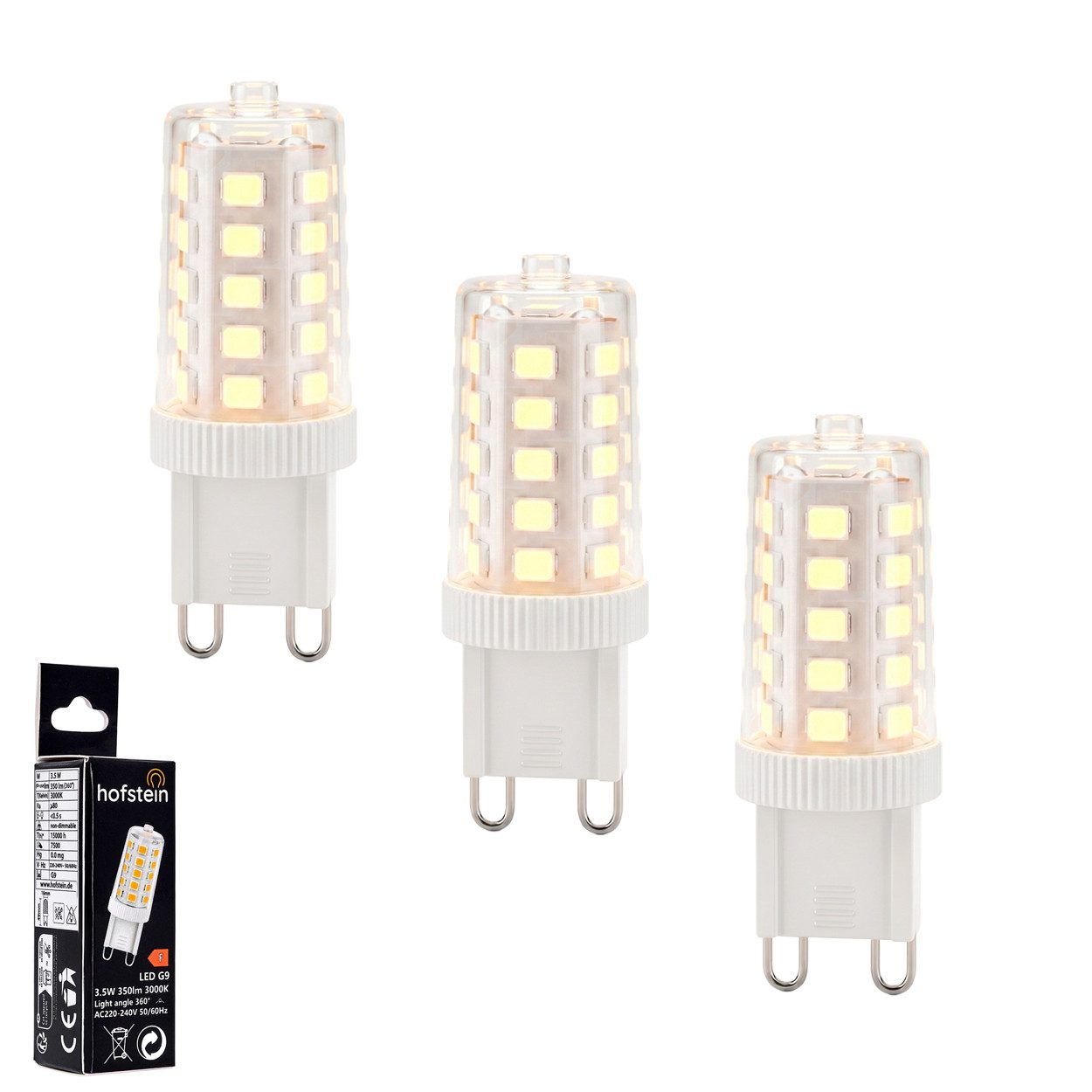 hofstein LED-Leuchtmittel 3er Set Glühbirne G9 Warmweiß nicht dimmbar 3,5 Watt, G9, 3000 Kelvin, 350 Lumen, Filament, G9, Klar