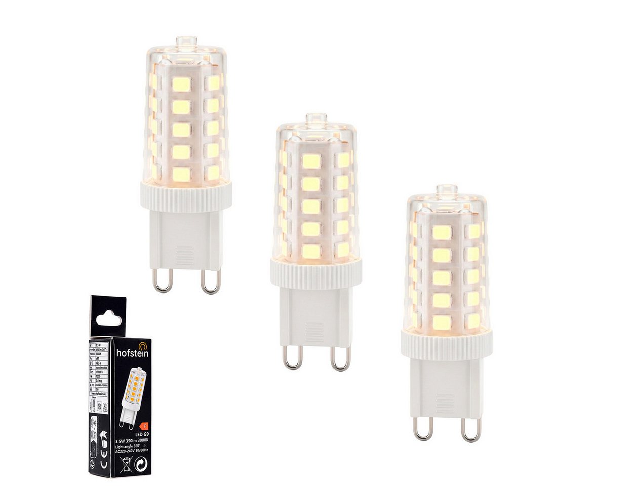 hofstein LED-Leuchtmittel 3er Set Glühbirne G9 Warmweiß nicht dimmbar 3,5 Watt, G9, 3000 Kelvin, 350 Lumen, Filament, G9, Klar