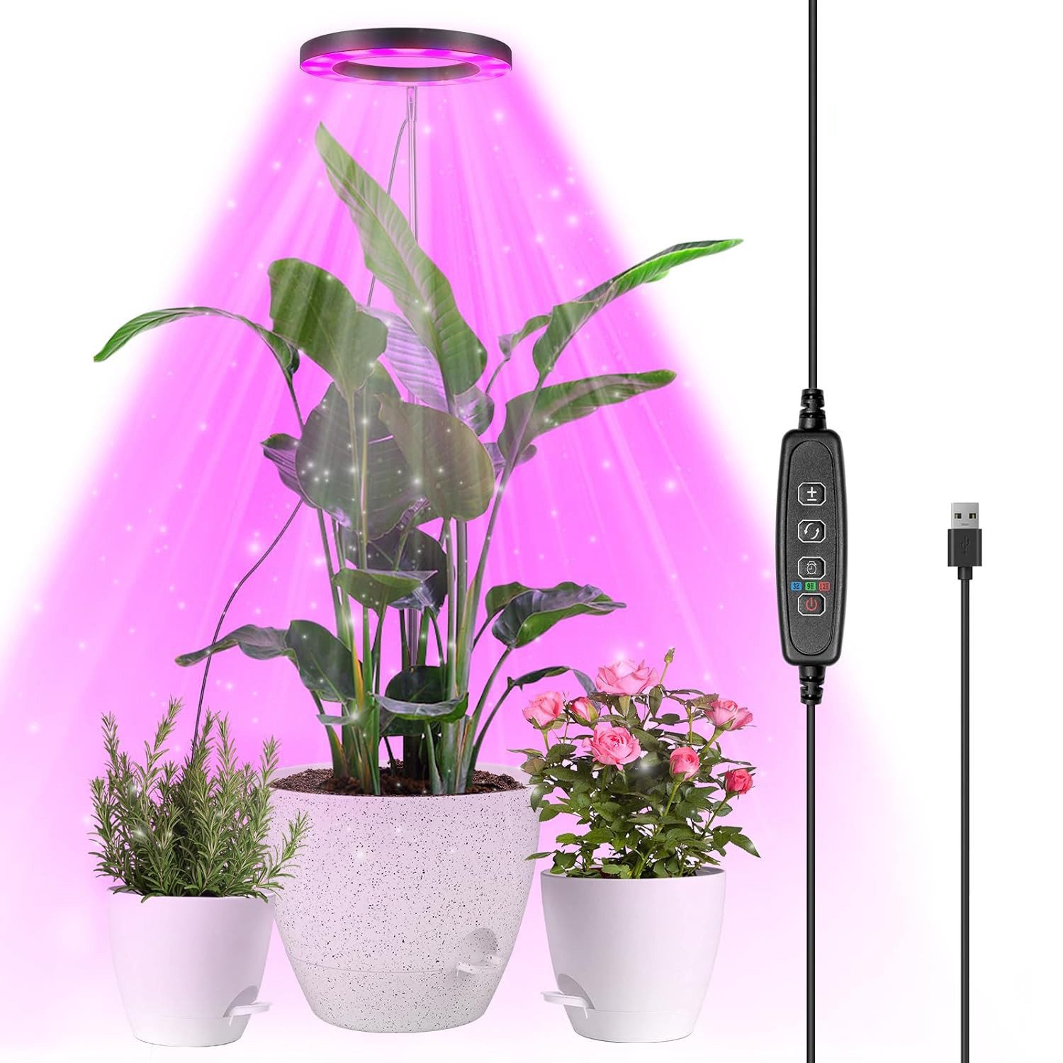 Rosnek Pflanzenlampe LED Vollspektrum, 72 LEDs, 9 Helligkeitsstufen, LED fest integriert, Höhenverstellbar 35–155 cm, Timer 3/9/12 Stunden, Innenlampe