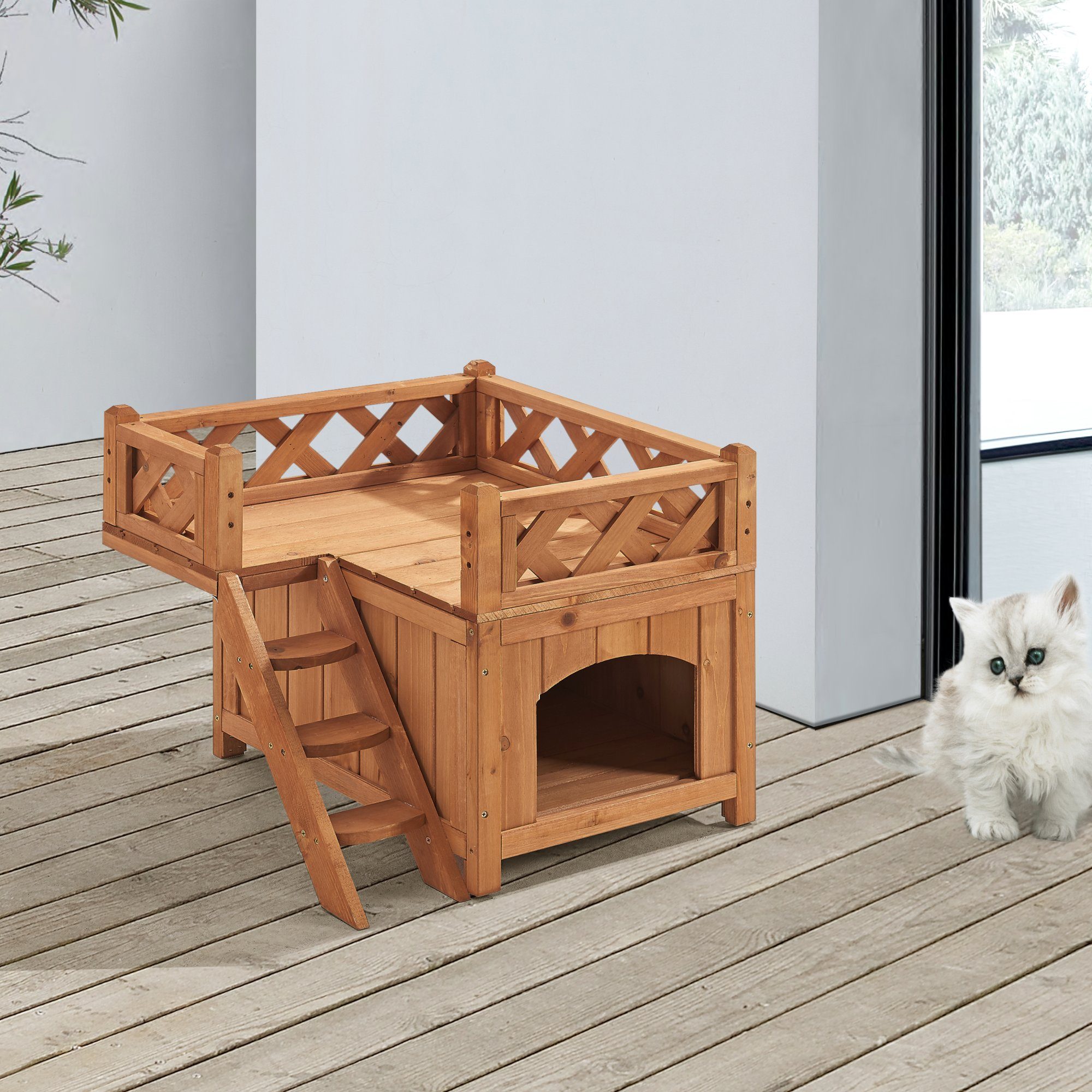 en.casa Katzenliege, »Pürstein« Katzenhaus 46x51x50 cm Katzenhütte mit 2  Etagen Katzenmöbel Lodge für Innen- und Außenbereich Holz Natur online  kaufen | OTTO