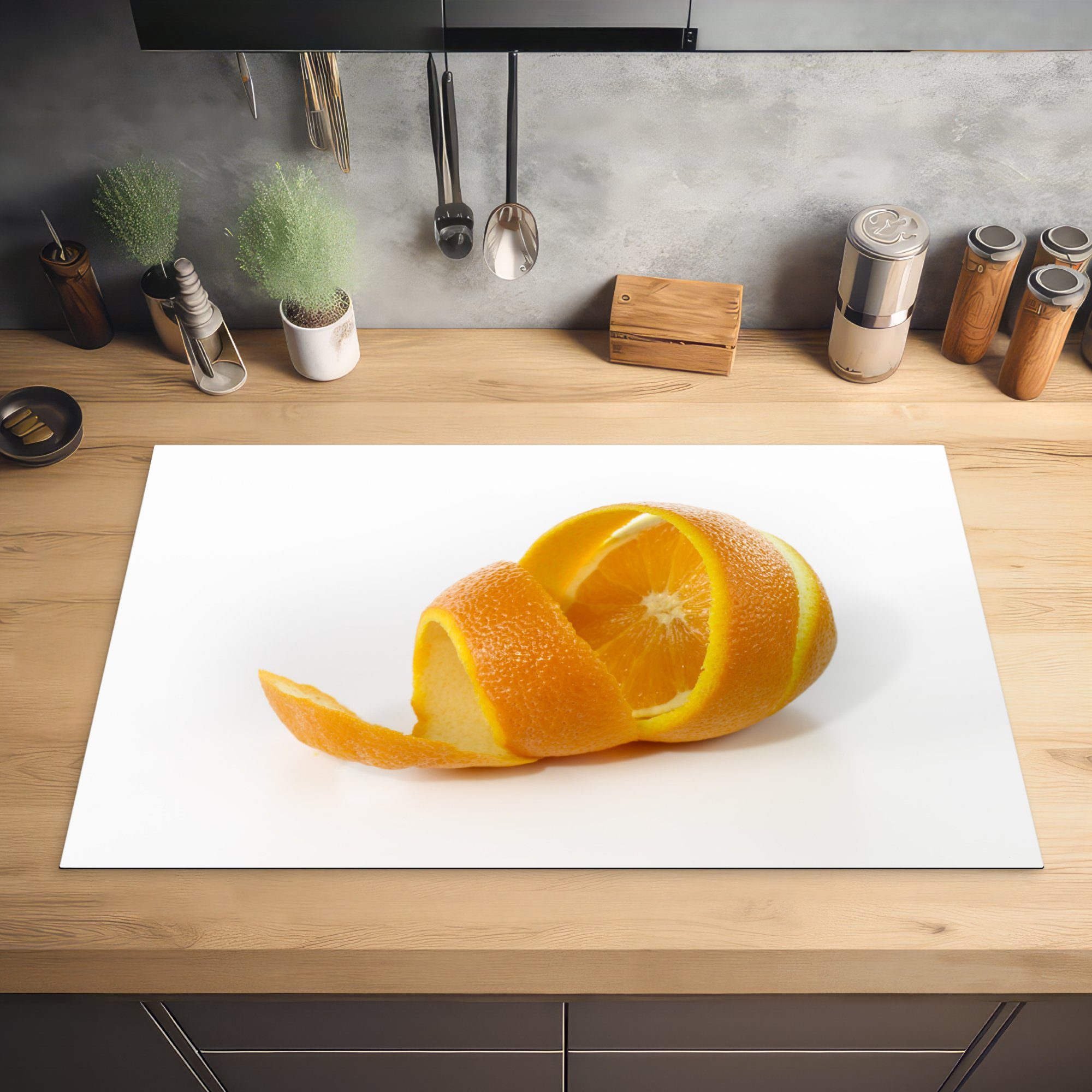 Herdblende-/Abdeckplatte MuchoWow (1 cm, küche, - Ceranfeldabdeckung Orange, 85x52 die Vinyl, für tlg), Induktionsmatte Obst