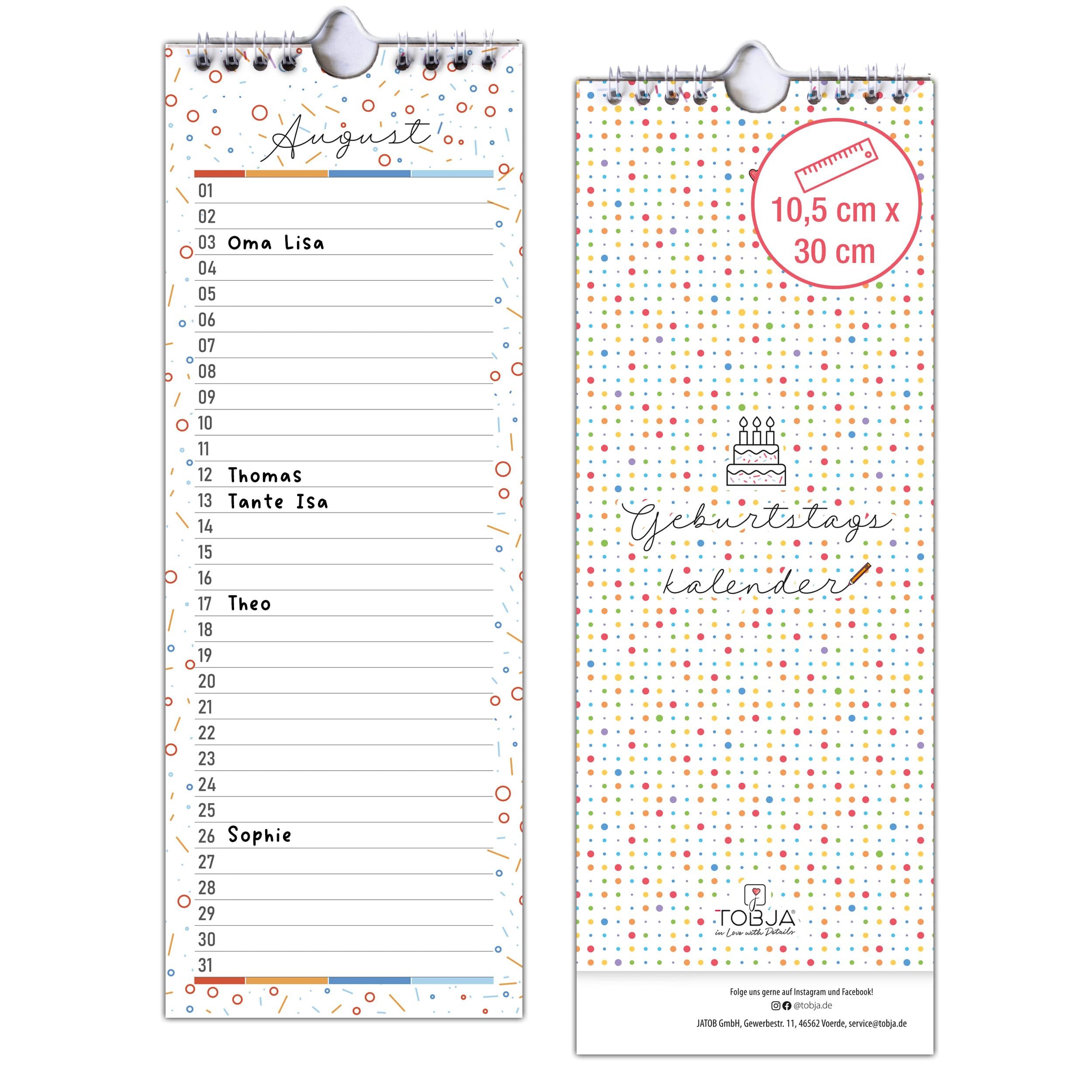 TOBJA Geburtstagskalender Geburtstagskalender wire-o bunt 30x11, Wandkalender Jahresunabhängig Immerwährend