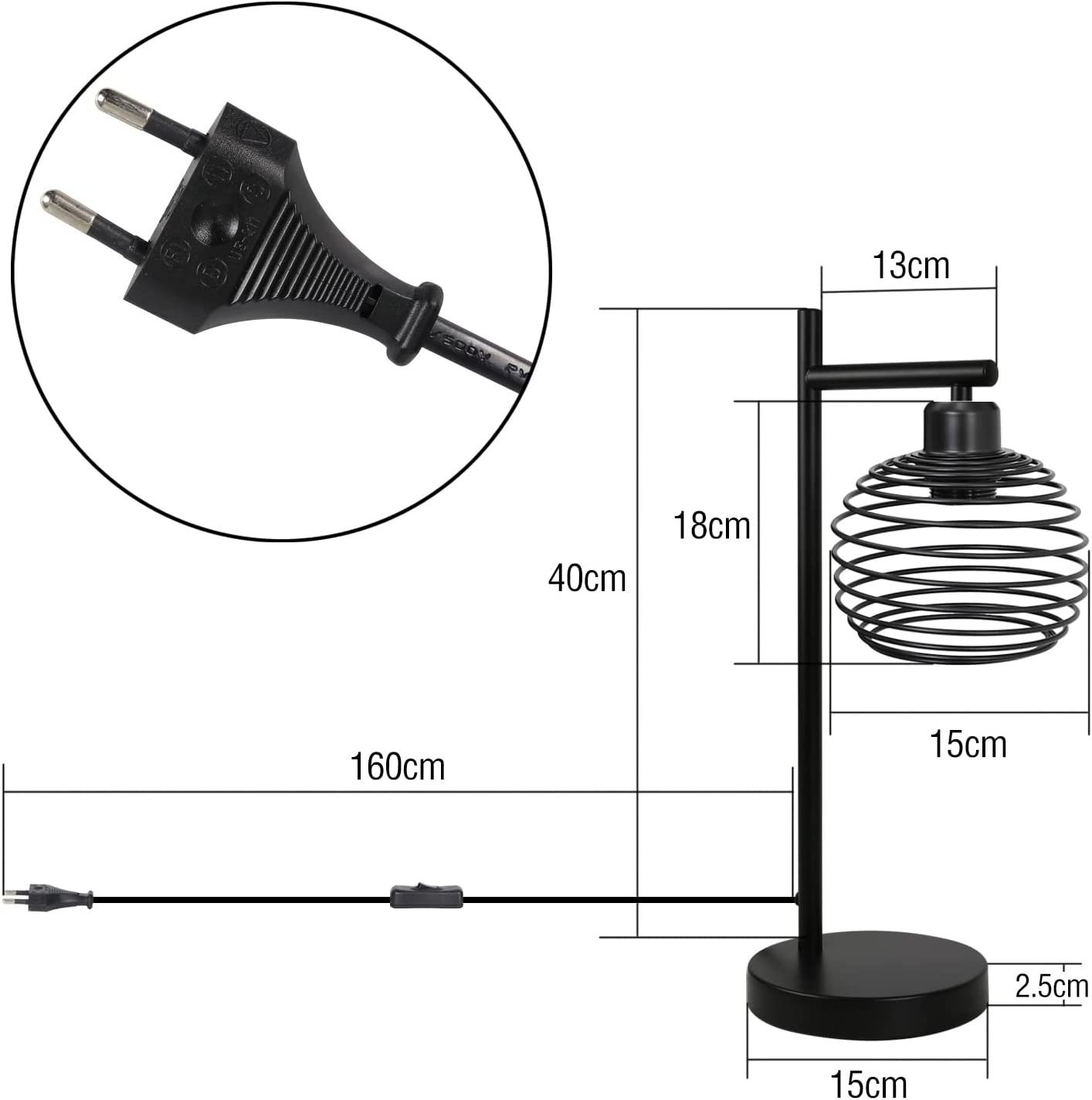 Nettlife Tischleuchte Schwarz Vintage E27 Nachttischlampe industrial Metall, mit Schalter, LED wechselbar, Wohnzimmer Schlafzimmer Bedside Kinderzimmer Büro – Bild 5 von 5