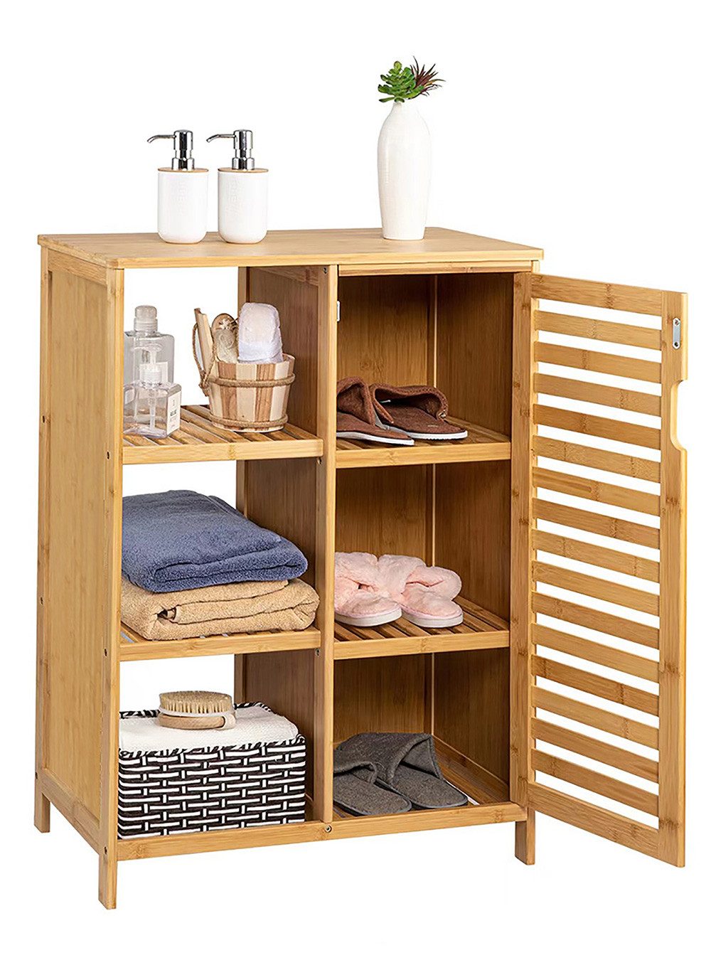 WAOHO Badkommode Badezimmerschränke aus Bambus,Badkommode,Küchenschrank,Sideboard