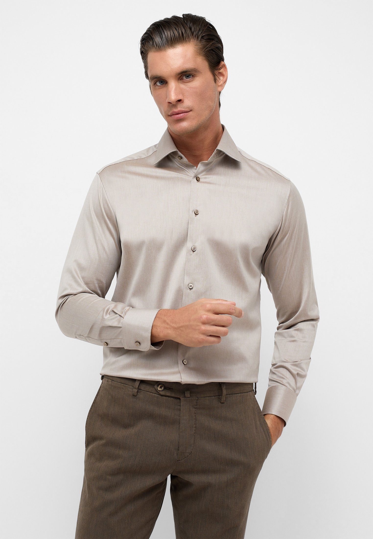 Eterna taupe MODERN FIT Langarmhemd