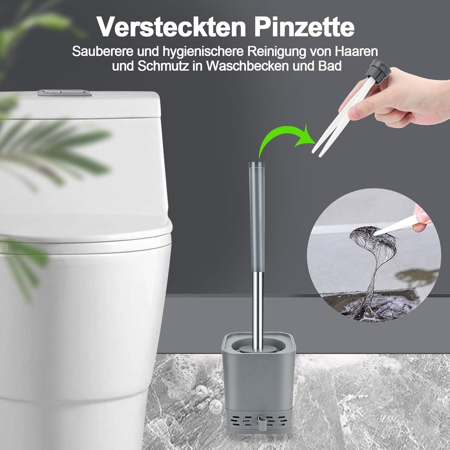 LuxusKollektion WC-Garnitur Klobürste Silikon Behälter schnelltrocknend Wandmontage WC Grau, (1-tlg) – Bild 3 von 5