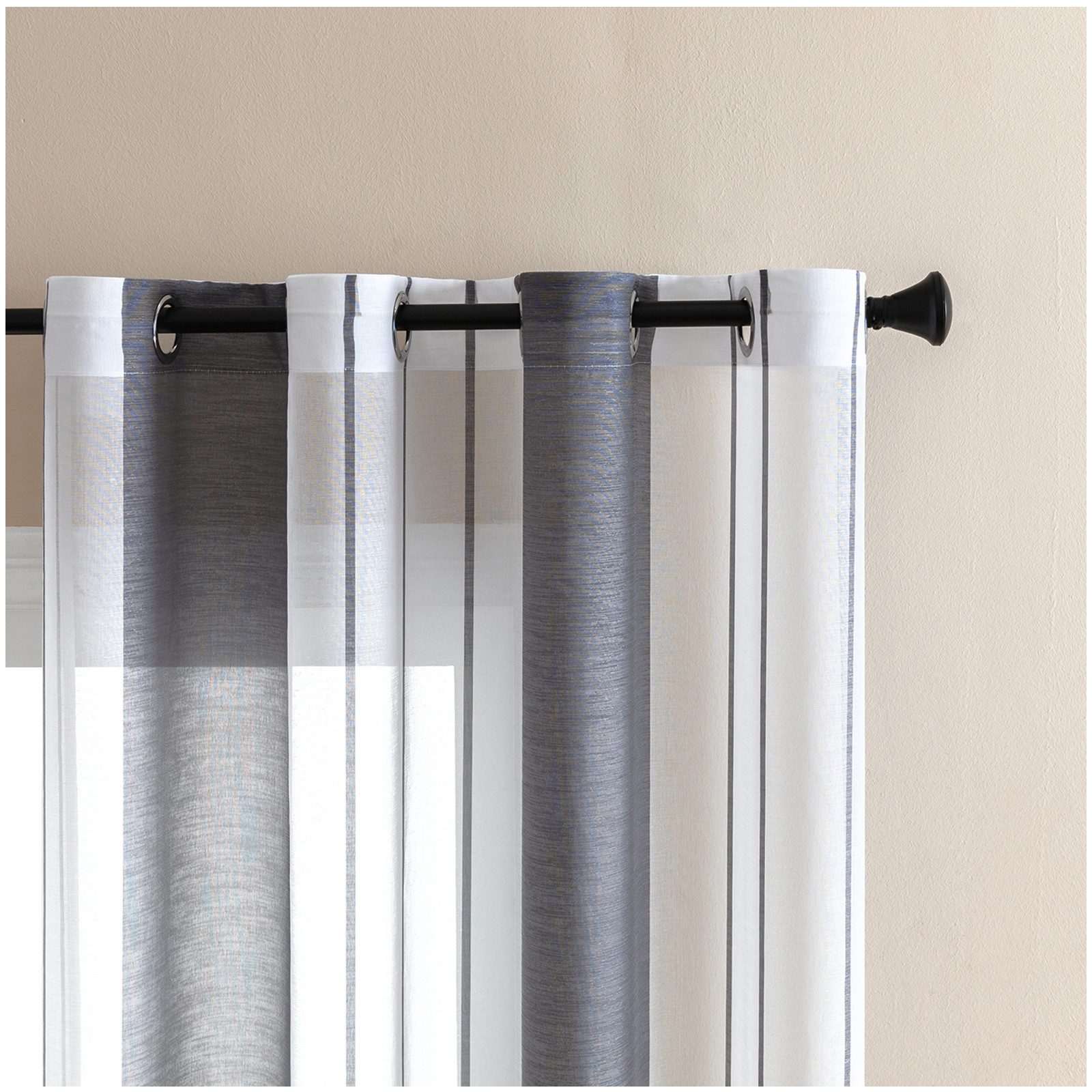 Jibenhome Schiebegardine 2 Stück Vorhang Gestreifter,Ösen Gardine,Voile Fensterschal, Transparente Scheibengardine