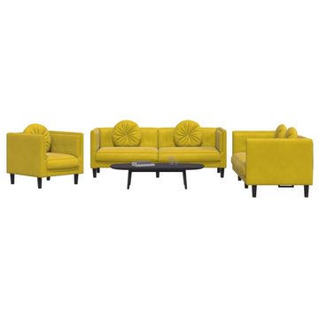 vidaXL Sofa 3-tlg. Sofagarnitur mit Kissen Gelb Samt