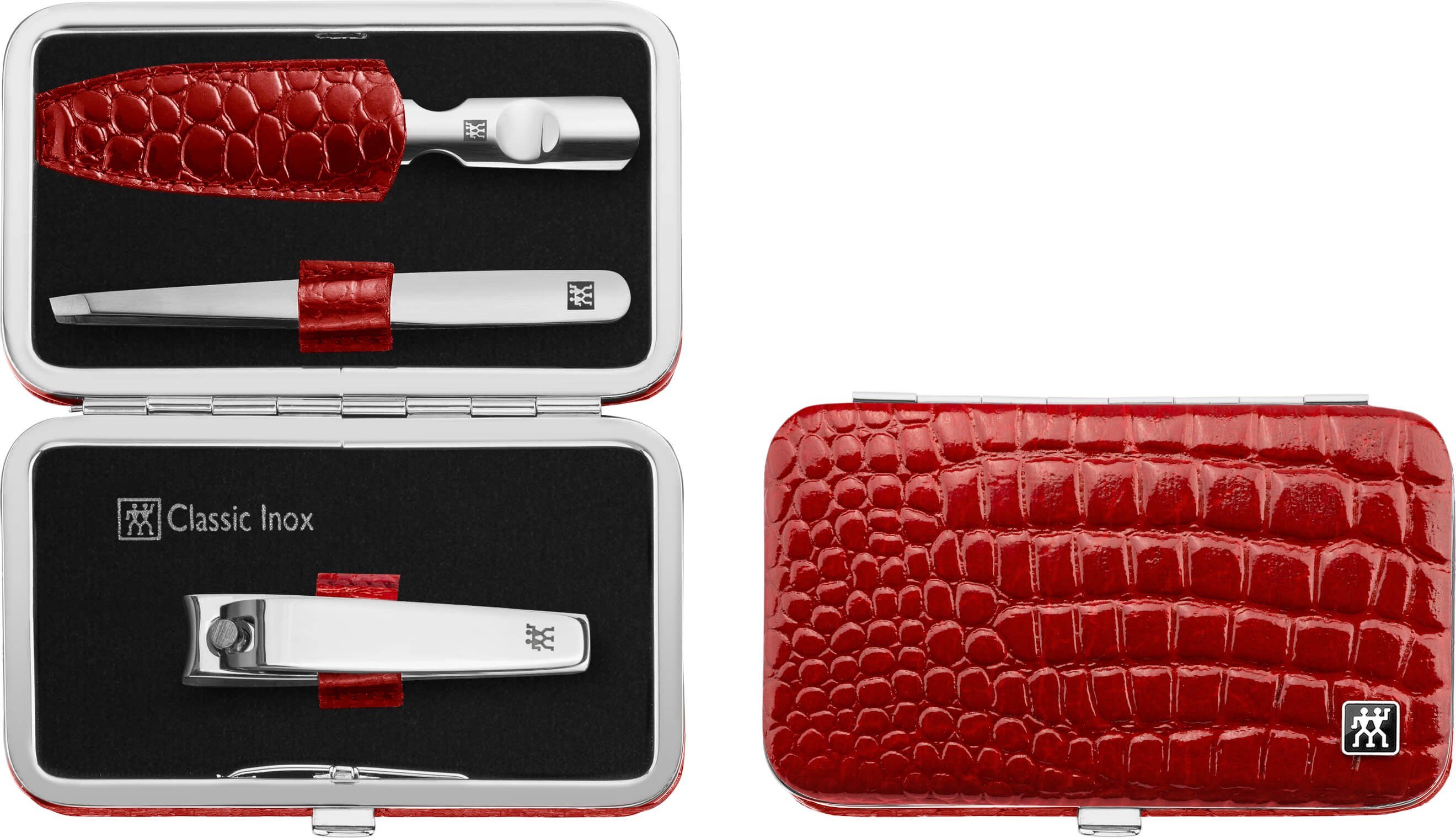 Maniküre-Etui ZWILLING CLASSIC INOX Rahmenetui, 3-tlg., in Kroko-Lackoptik, rot