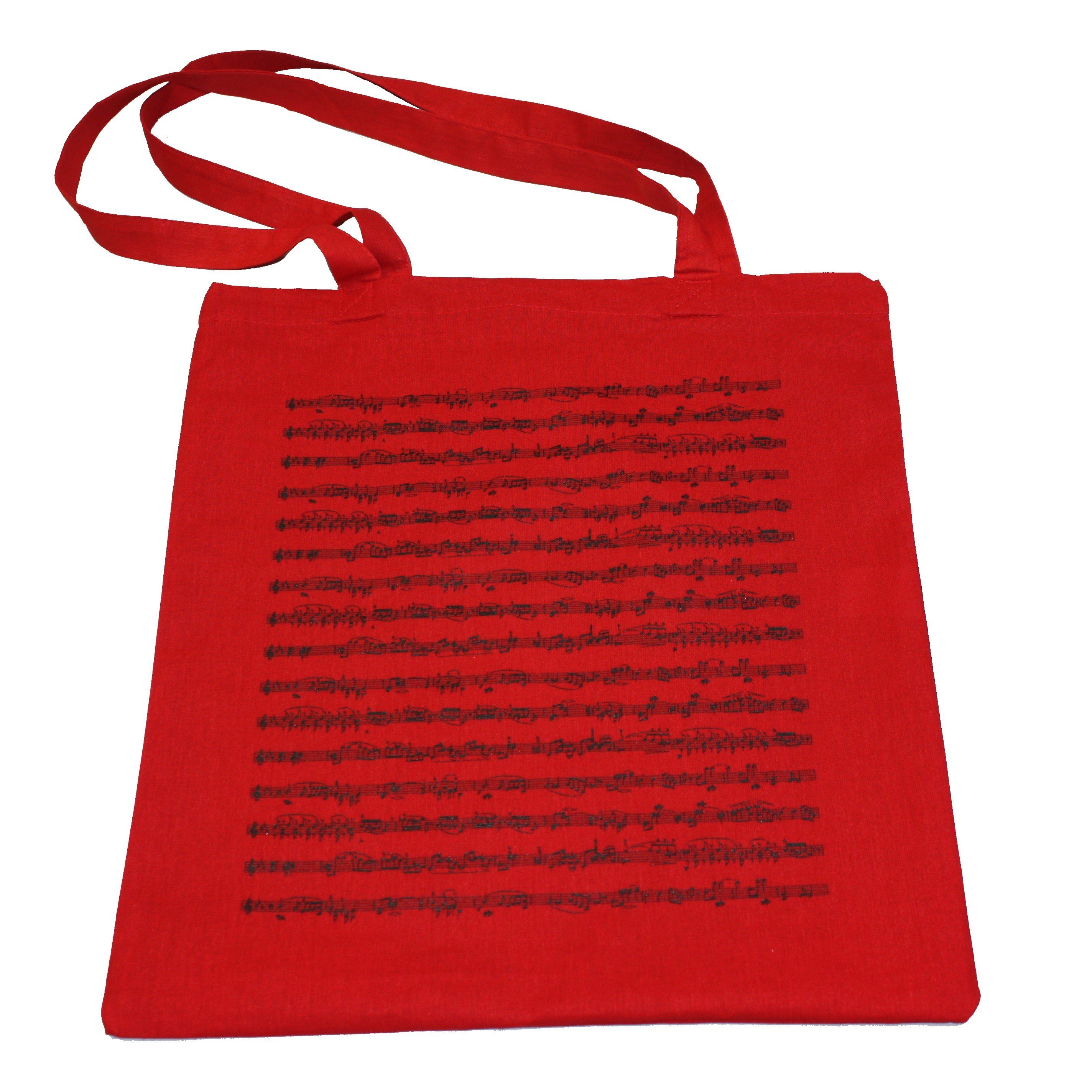 Musikboutique Tragetasche, Henkeltasche in rot mit beidseitig aufgedruckten Notenlinien | Canvas-Taschen