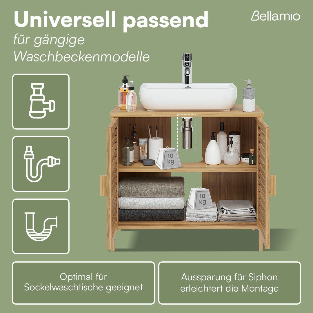 Bellamio Badmöbel-Set Newa aus Bambus, lackiert, (2er-Set, 1x Waschbeckenunterschrank, 1x Schrank mit 6 Fächern), in verschiedenen Set-Kombinationen erhältlich – Bild 4 von 5