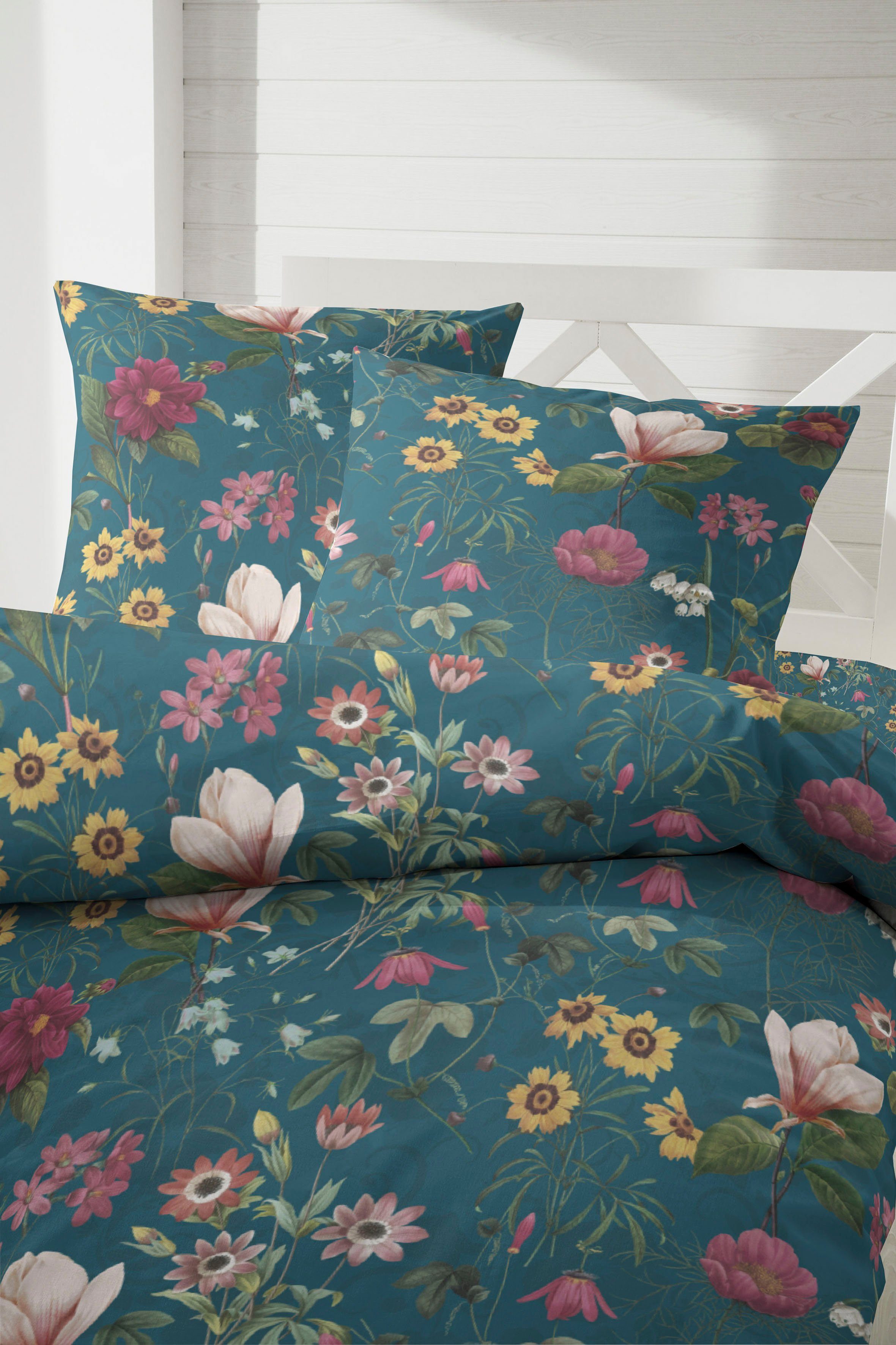 Primera Bettwäsche Mako-Satin Bettwäsche Wilder Garten, Mako-Satin, 2 teilig, mit einem romantischen Blumenmuster
