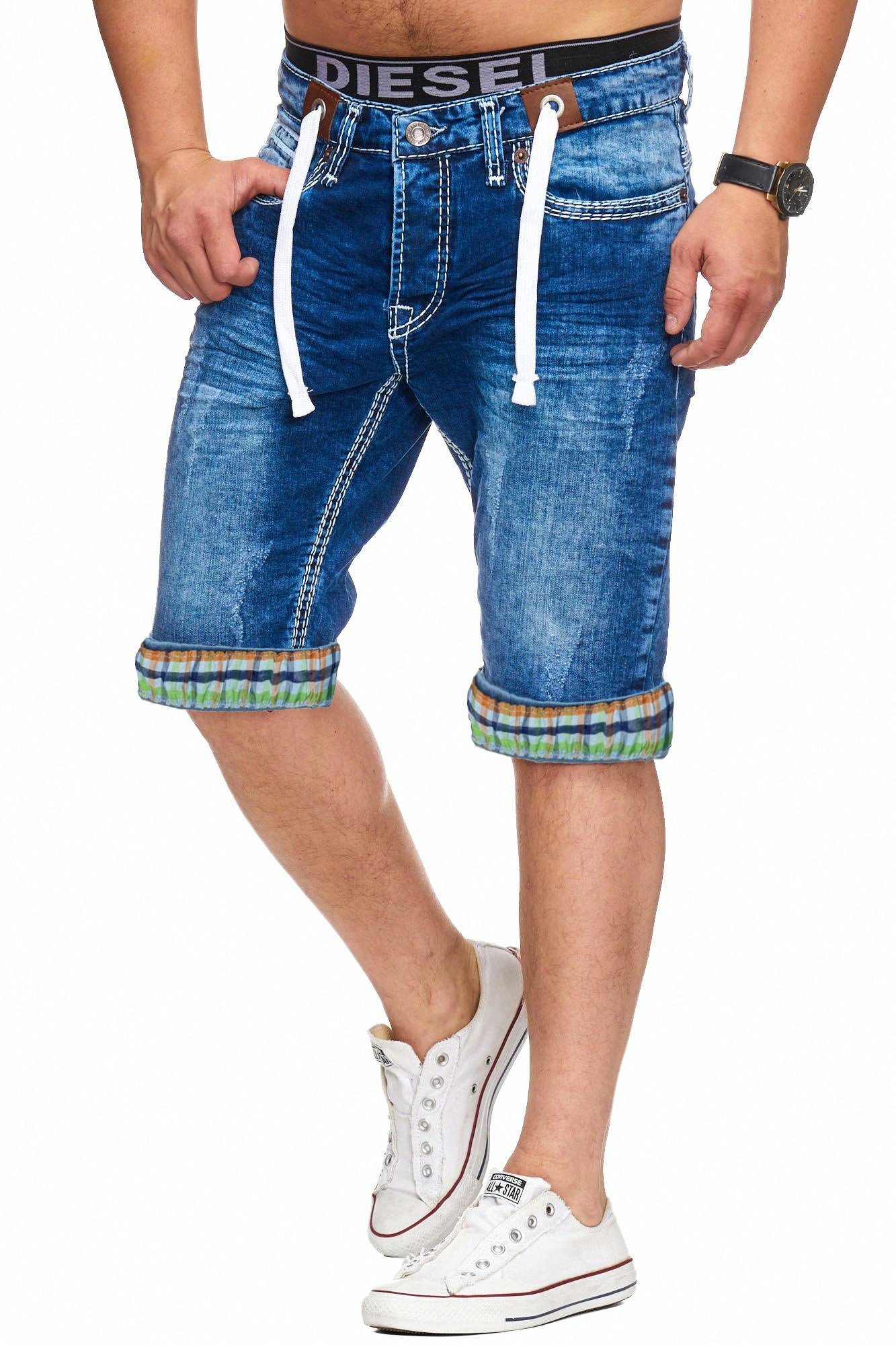 Jeans Herren Hose, Naht, L-2020 kurze Bermuda, Dicke (Shorts, 1-tlg) dicker Naht mit Jeans, kurze H-Weiß farbiger Hose, L.gonline Sweatshorts Shorts, Kurze