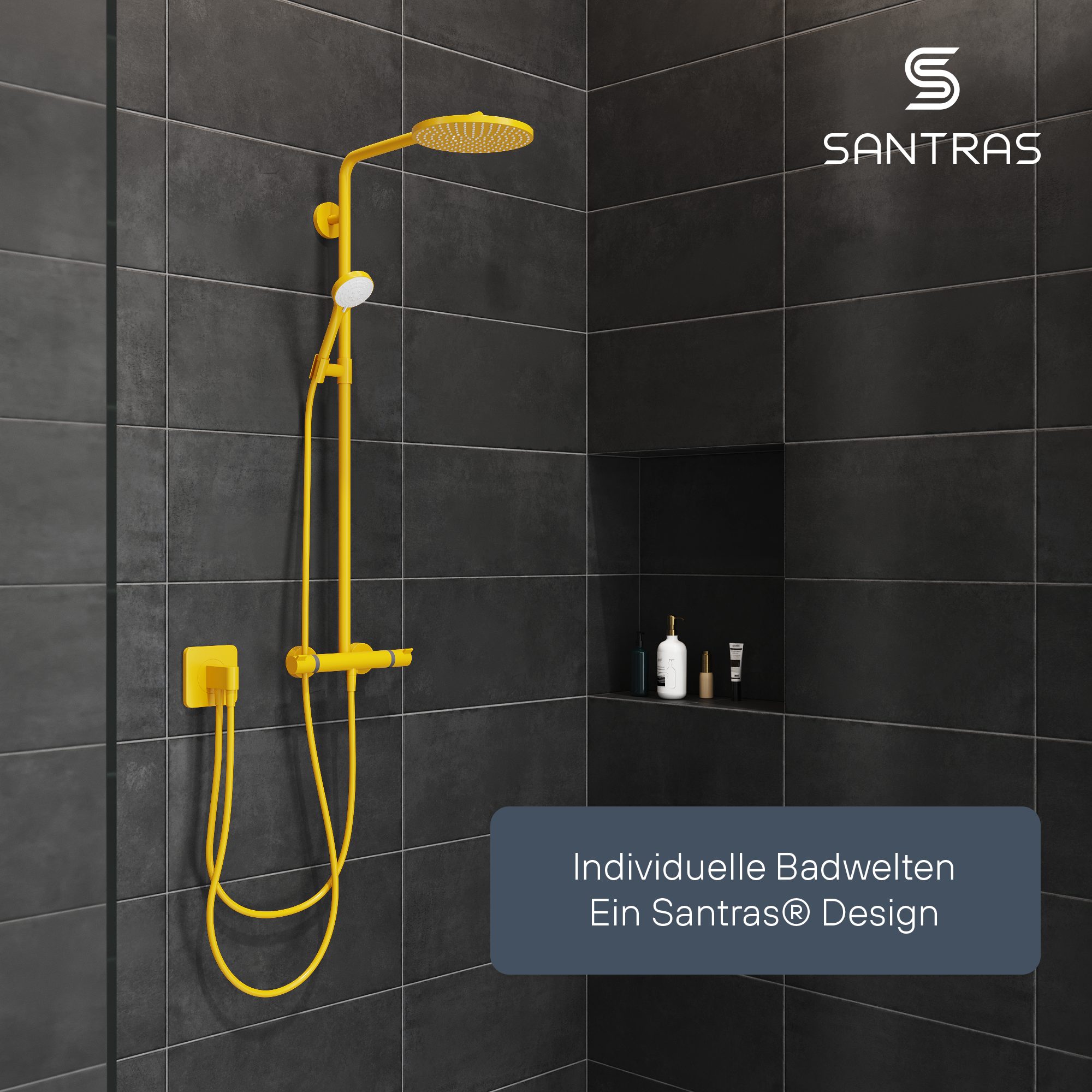 Santras Handbrause in Gelb (RAL 1004) - dreifach verstellbarer Duschkopf mit Wassersparer
