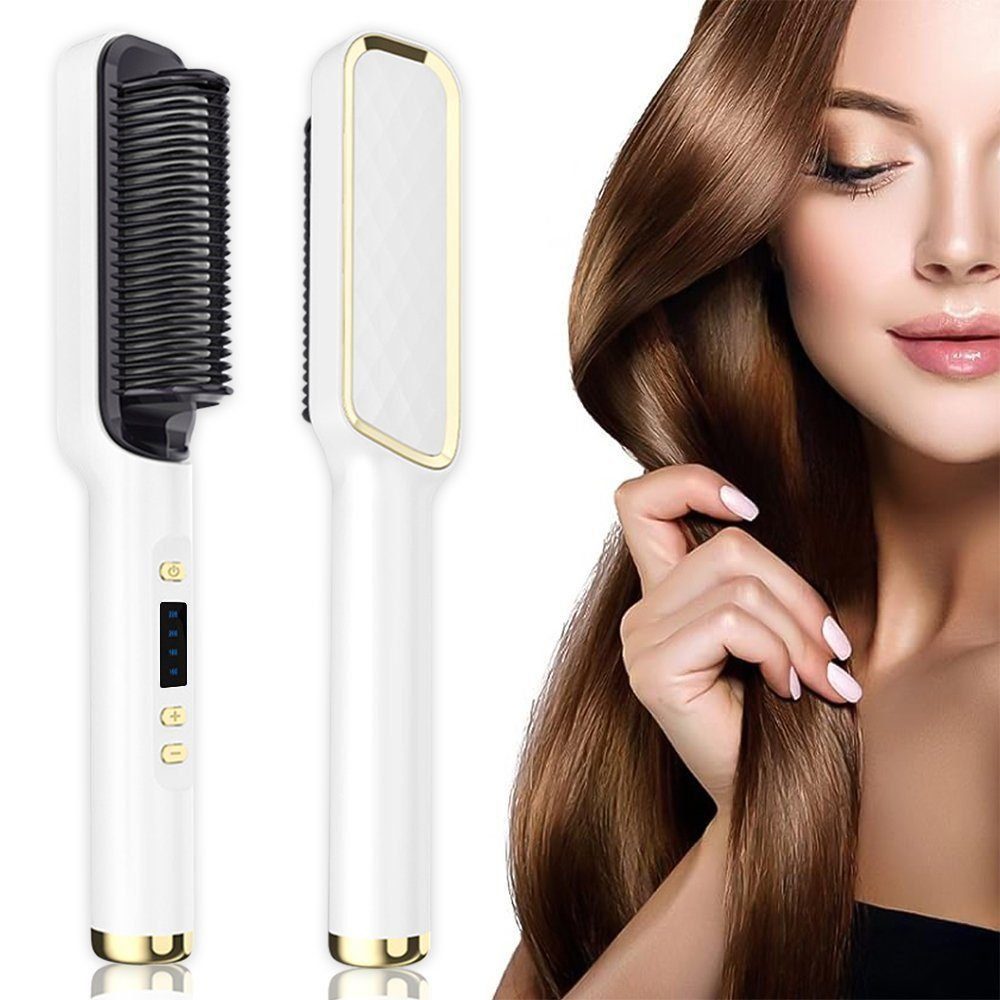 feinlux Haarbürsten-Set Haarglättungskamm für Frauen, Packung, 2-in-1 Glätten und Locken Hitzeschutz-Kammzähne