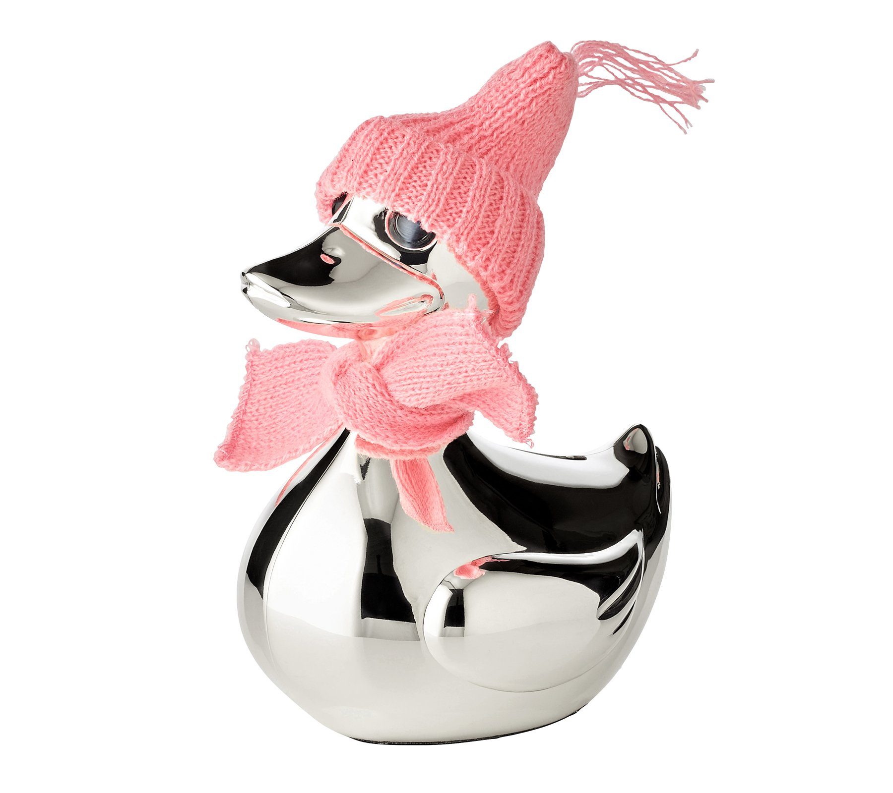 EDZARD Spardose Ente, versilberte Sparbüchse mit Anlaufschutz, Sparschwein im modernen Design, ideal als Geschenk, Höhe 13 cm