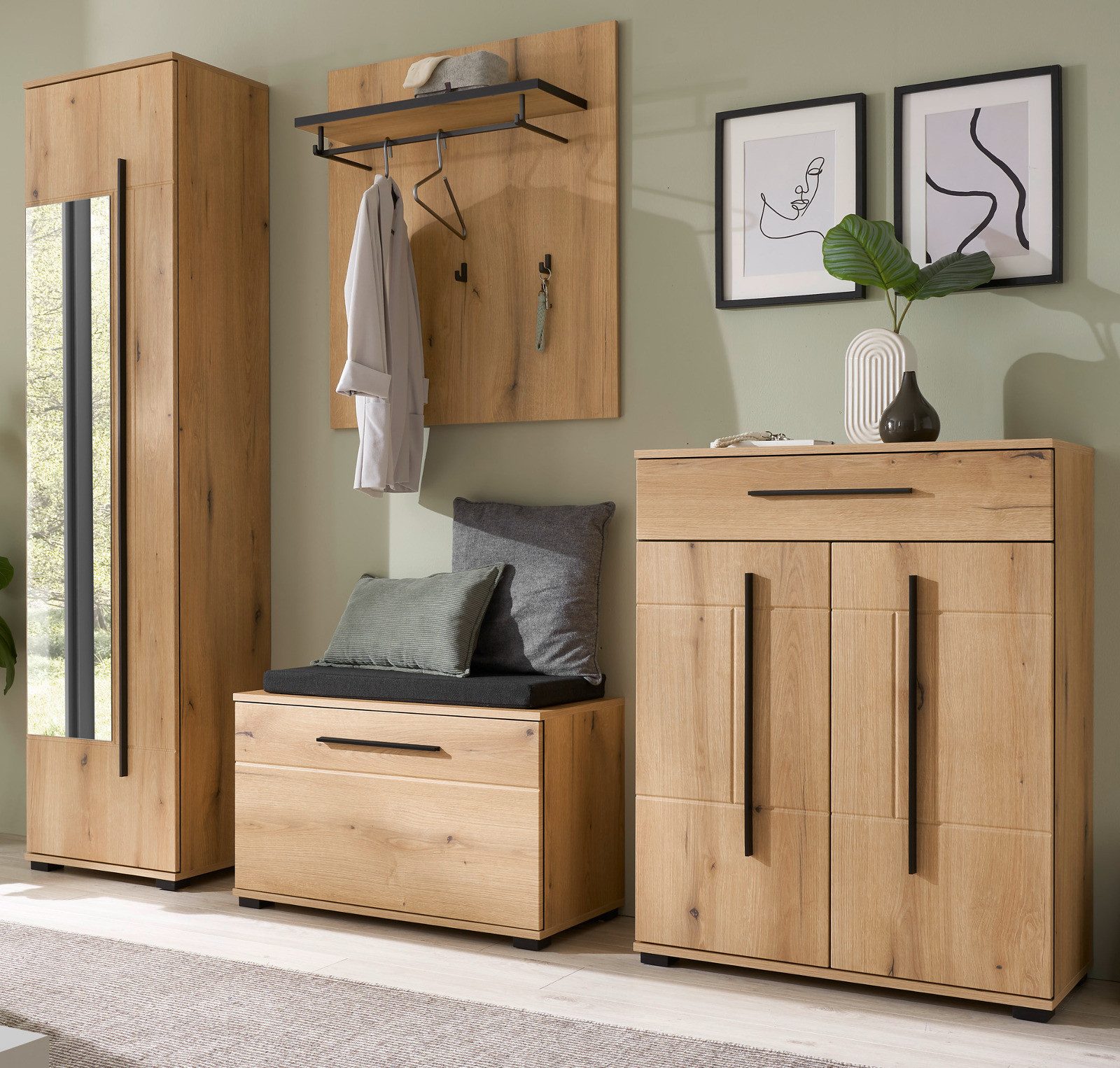 Furn.Design Garderoben-Set Design-D, (Komplett-Set 5-teilig in Evoke Eiche, 230 x 200 cm), mit viel Stauraum und Soft-Close