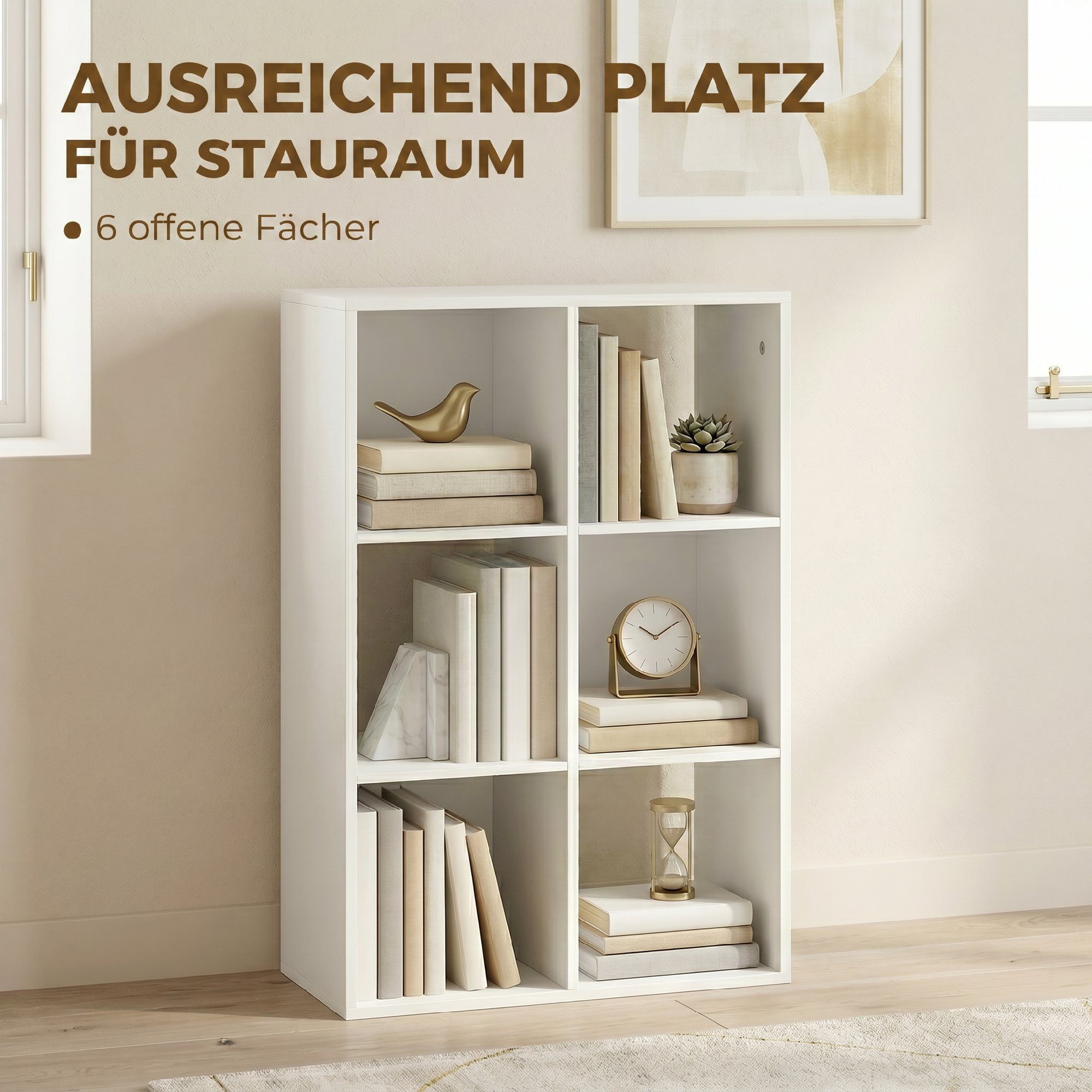 HOMCOM Bücherregal Standregal mit 3 Ebenen Schmal Regal mit Kippschutz Würfelregal, Aufbewahrungsregal 1-tlg., für Wohnzimmer, Schlafzimmer, Büro, Weiß – Bild 4 von 5