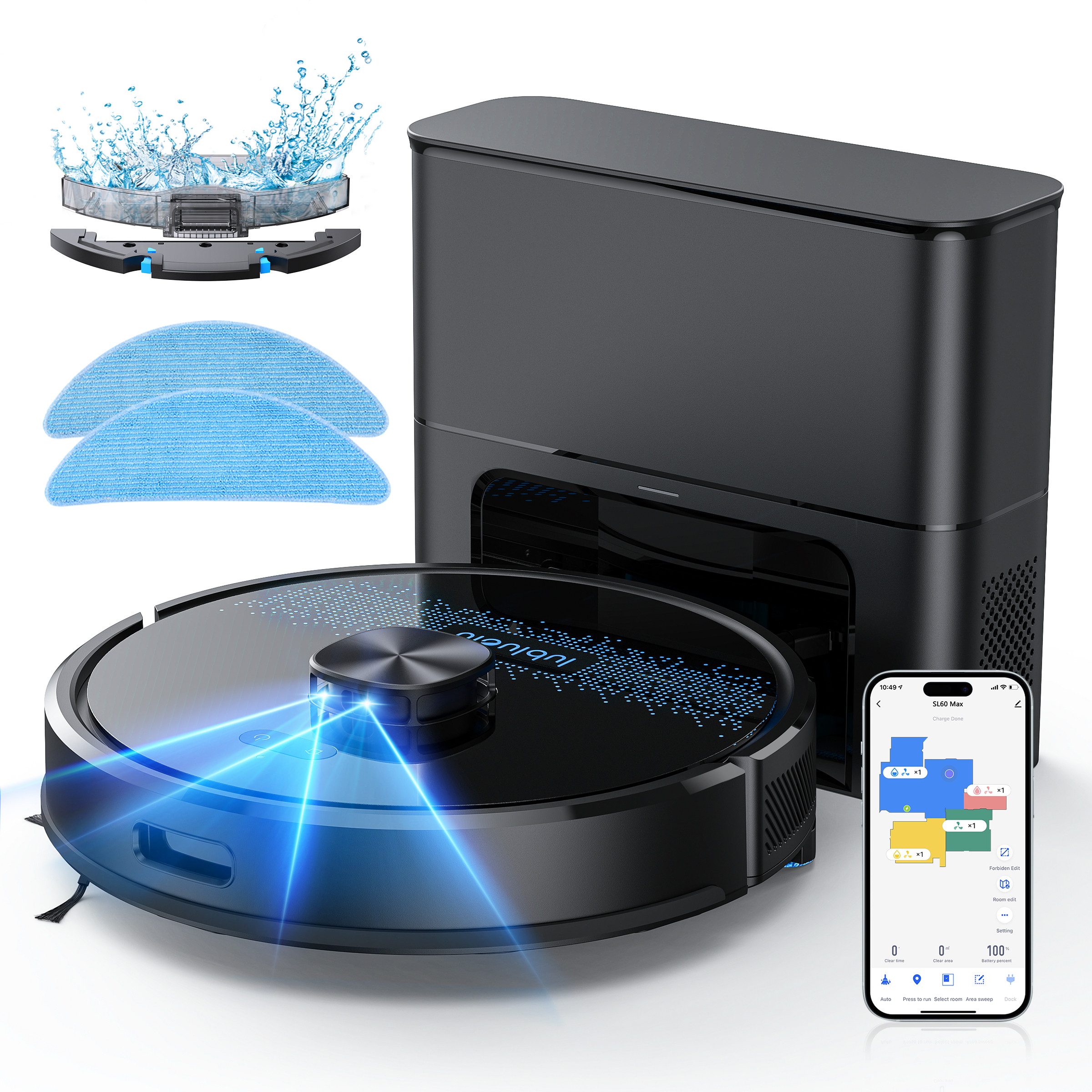 lubluelu Saugroboter SL60 Max mit Wischfunktion Staubsauger Roboter mit 2.5L Absaugstation, 42 W, mit Beutel, 60 Tage freihändiges Reinigen,Automatische Staubauffang/Aufladen