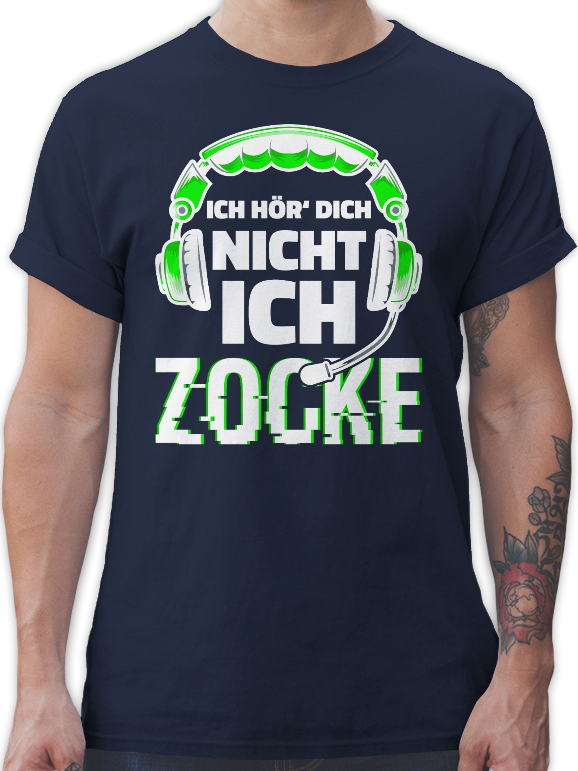 Shirtracer T-Shirt Ich hör dich nicht ich zocke Headset Glitch Weiß Grün Nerd Geschenke 2 Navy Blau