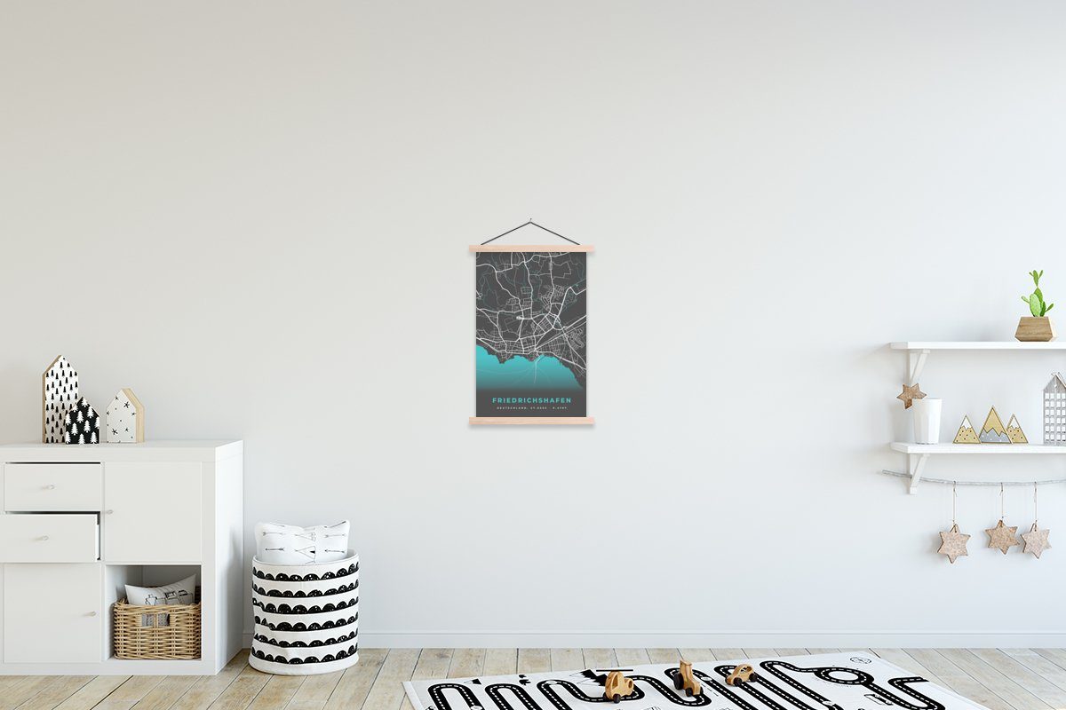 Stadtplan Textilposter (1 Wohnzimmer, - Posterleiste, - Poster - MuchoWow Friedrichshafen- Karte, Magnetisch Blau für Bilderleiste, Deutschlandkarte St),