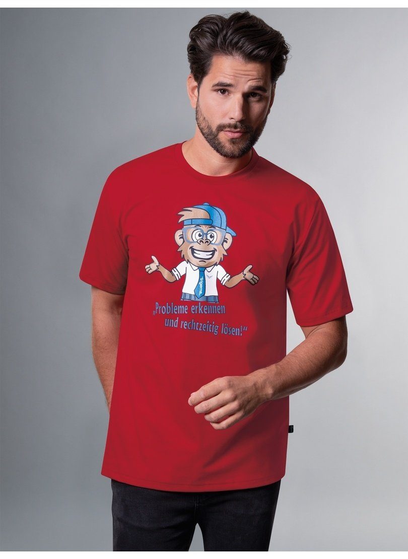 T-Shirt TRIGEMA mit Shirt Spruch lustigem Affen-Print kirsch Trigema