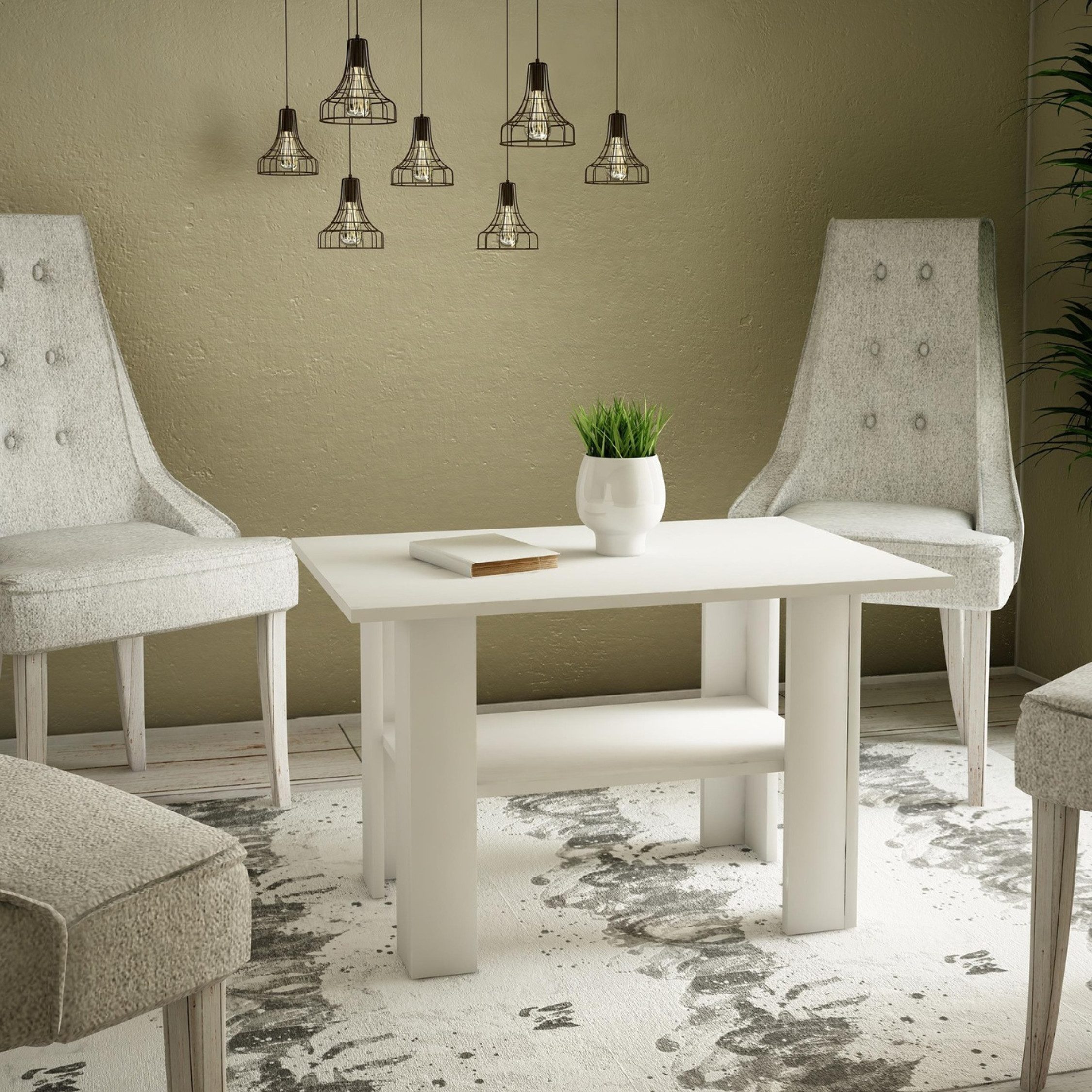 Home Collective Couchtisch mit Ablage Tisch mit matter Oberfläche, Beistelltisch 87 cm breit (Ideal für Schlafzimmer, Wohnzimmer aus laminiertem Holz), Loft Design 1 Ablage für zusätzlichen Stauraum weiß