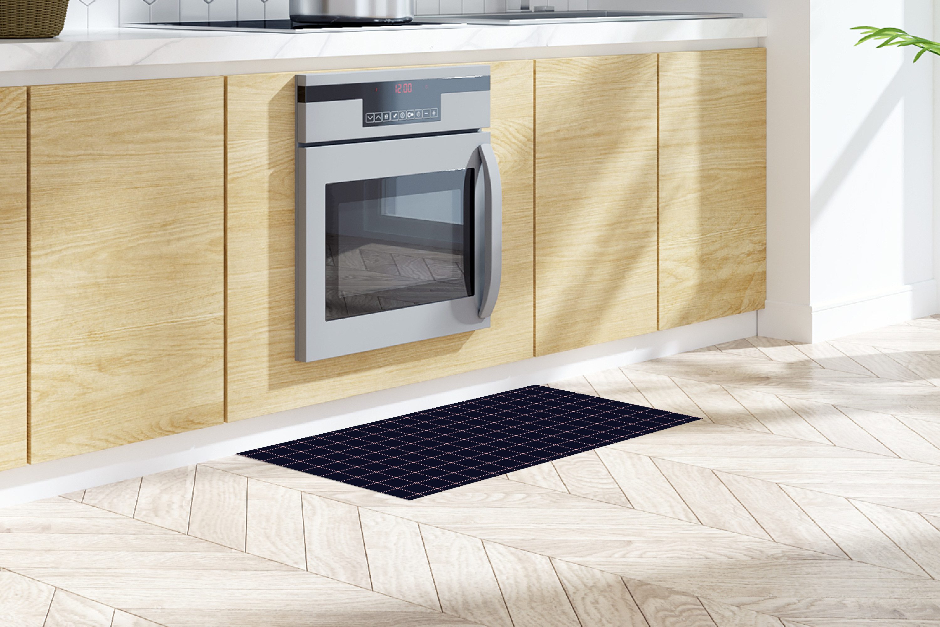 MuchoWow Küchenläufer Kariert - Muster - Blau - Rosa, aus Kunststoff, Küchenteppich, Läufer für Küche, Rutschfest, Küchendeko, 120x50 cm