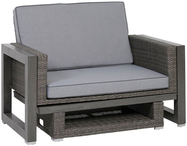 GREEMOTION Loungeset Bahia, 7-tlg., 1 Sofa, 1 Hocker, Tisch 150x67,6cm, Kunststoff, grau