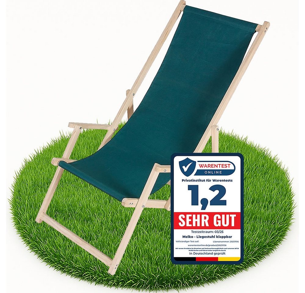 Melko Gartenliege Klappbarer Liegestuhl aus Holz mit Stoffbezug, Rückenlehne verstellbar, Liegestuhl, 1 St., Set bestehend aus 1 klappbaren Liegestuhl mit Stoffbezug, Klappbarer Strandstuhl aus Holz dreistufig verstellbarer Rückenlehne