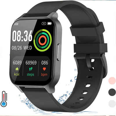 BEARSU Damen Herren Fitnessuhr 1.69zoll Smart Watch IP68 Wasserdicht Fitness Tracker Uhr mit Schrittzähler Temperatur Pulsuhr, Sportuhr 24 Sportmodi Schlafmonitor für Android iOS Fitnessuhr