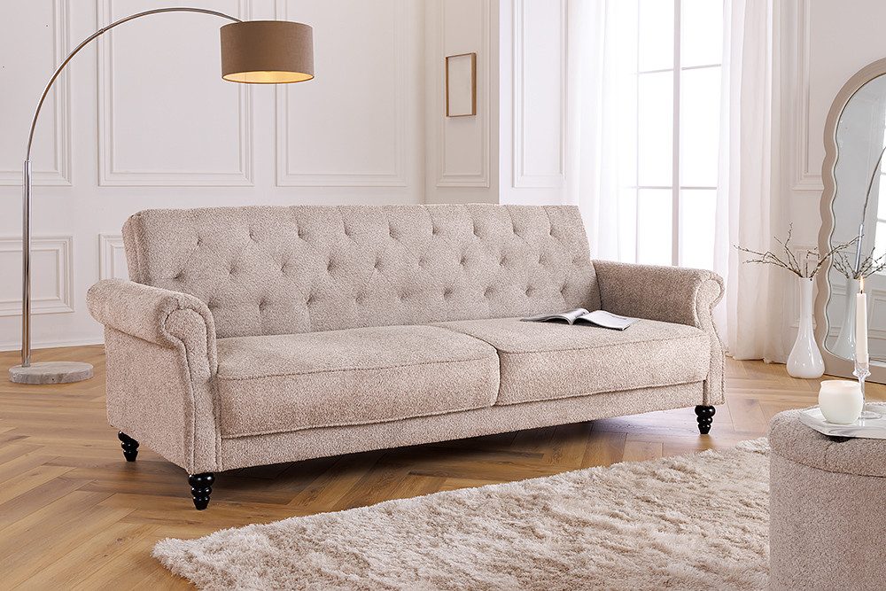 riess-ambiente 3-Sitzer MAISON BELLE AFFAIRE 220cm greige · Schlafsofa mit Bouclé-Bezug, Einzelartikel 1 Teile, Couch mit Bettfunktion · 3-stufig verstellbar · Chesterfield Design