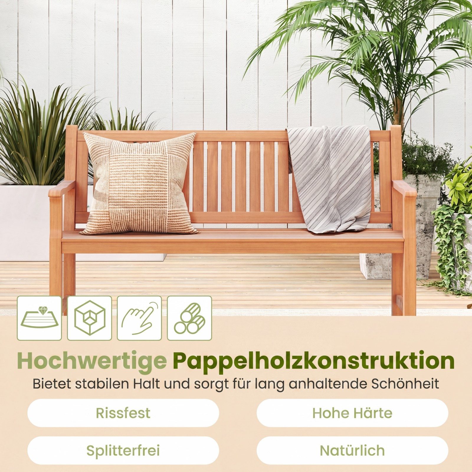 COSTWAY Gartenbank, Holzbank wetterfest, Sitzbank mit Armlehnen