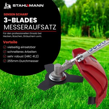 Stahlmann Benzin-Motorsense Stahlmann Freischneider Benzin MS520 – Motorsense Benzin, (Rasenkantenschneider und Rasentrimmer mit Tragegurt), mit kraftvollem 2PS Motor, 42cm Schnittbreite, 1,3 Liter 2-Takt