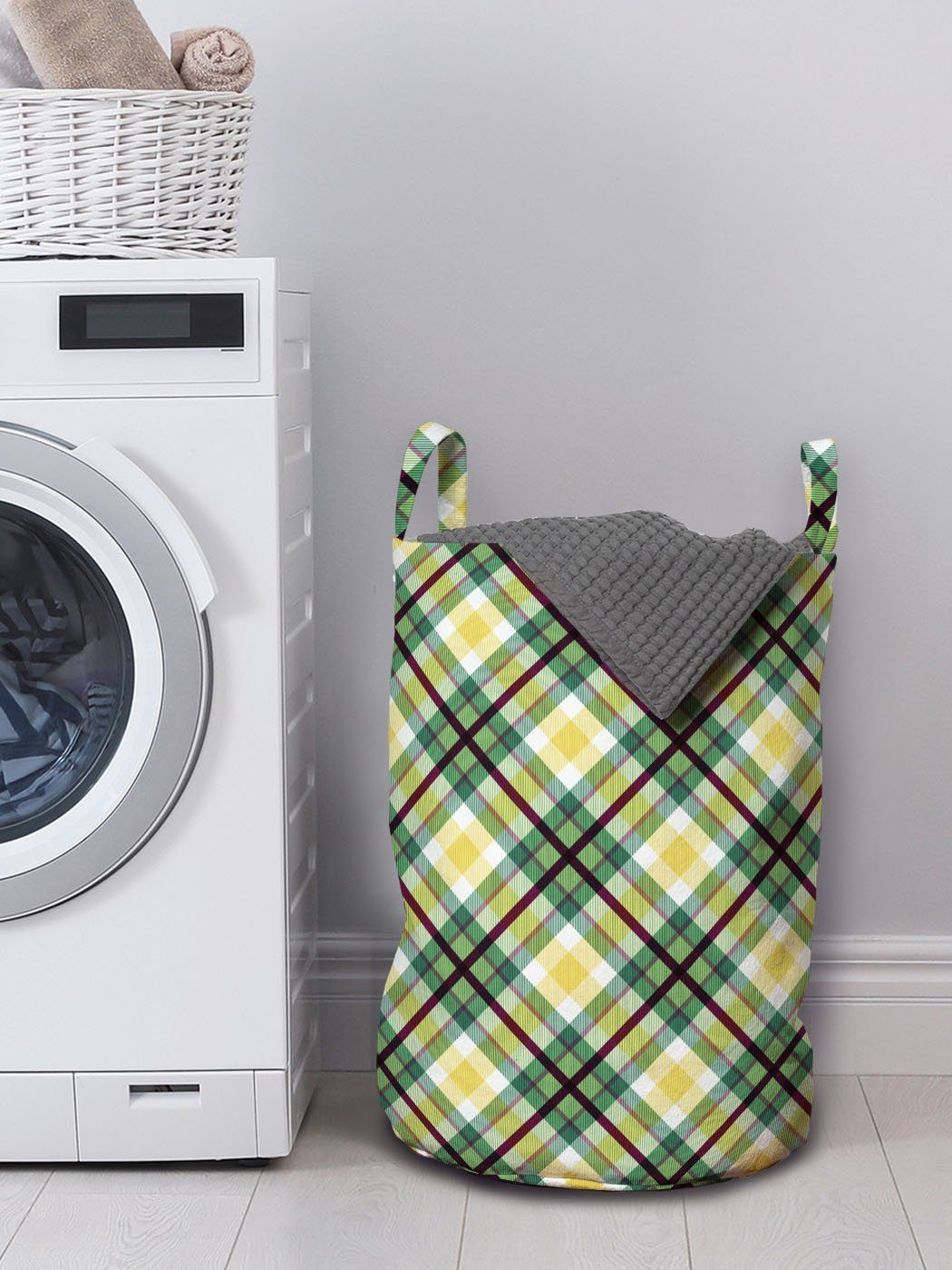 Abakuhaus Wäschesäckchen Griffen und Streifen mit Klassische Schottenkaro für Quadrate Wäschekorb Kordelzugverschluss Waschsalons