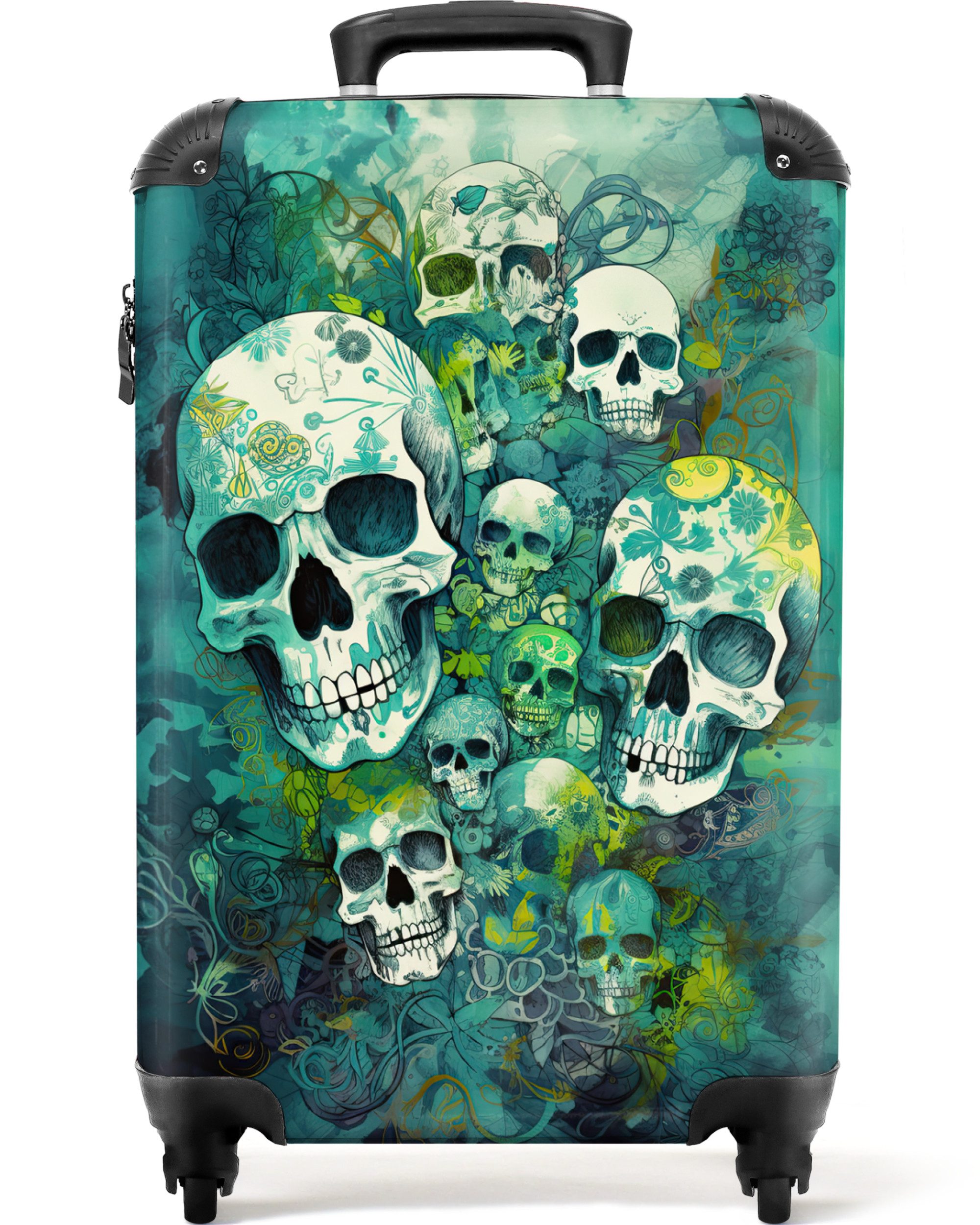 NoBoringSuitcases.com© Hartschalen-Trolley Totenkopf - Aquarell - günstig online kaufen