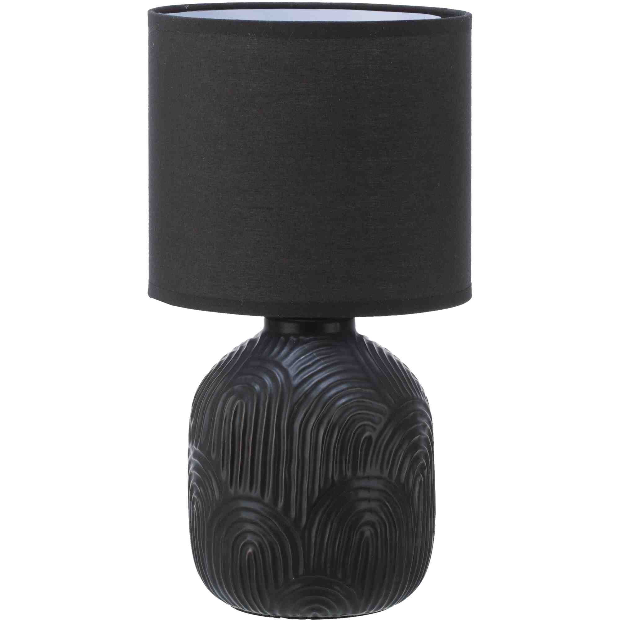 B&S Tischleuchte Keramik Tischlampe Stoffschirm Rund E27 Höhe 34 cm schwarz günstig online kaufen