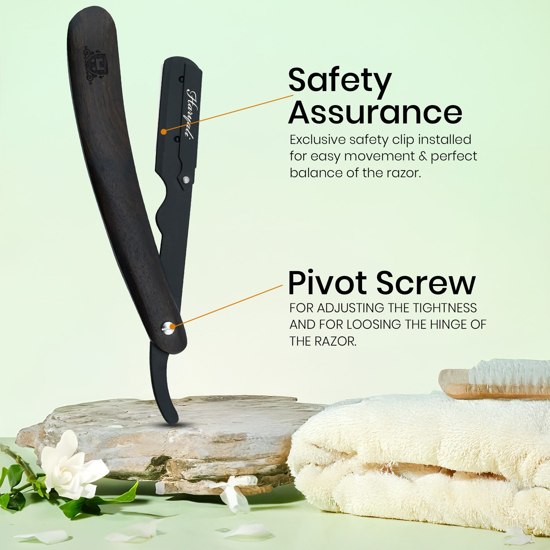 Haryali London Rasiermesser Premium Rasierer, Shavette, Holzrasierer, ergonomisch, pack, Rasierapparat mit Klinge und Holzoberfläche., Abwaschbarer, rutschfester Griff. Passend für alle Rasierklingen.