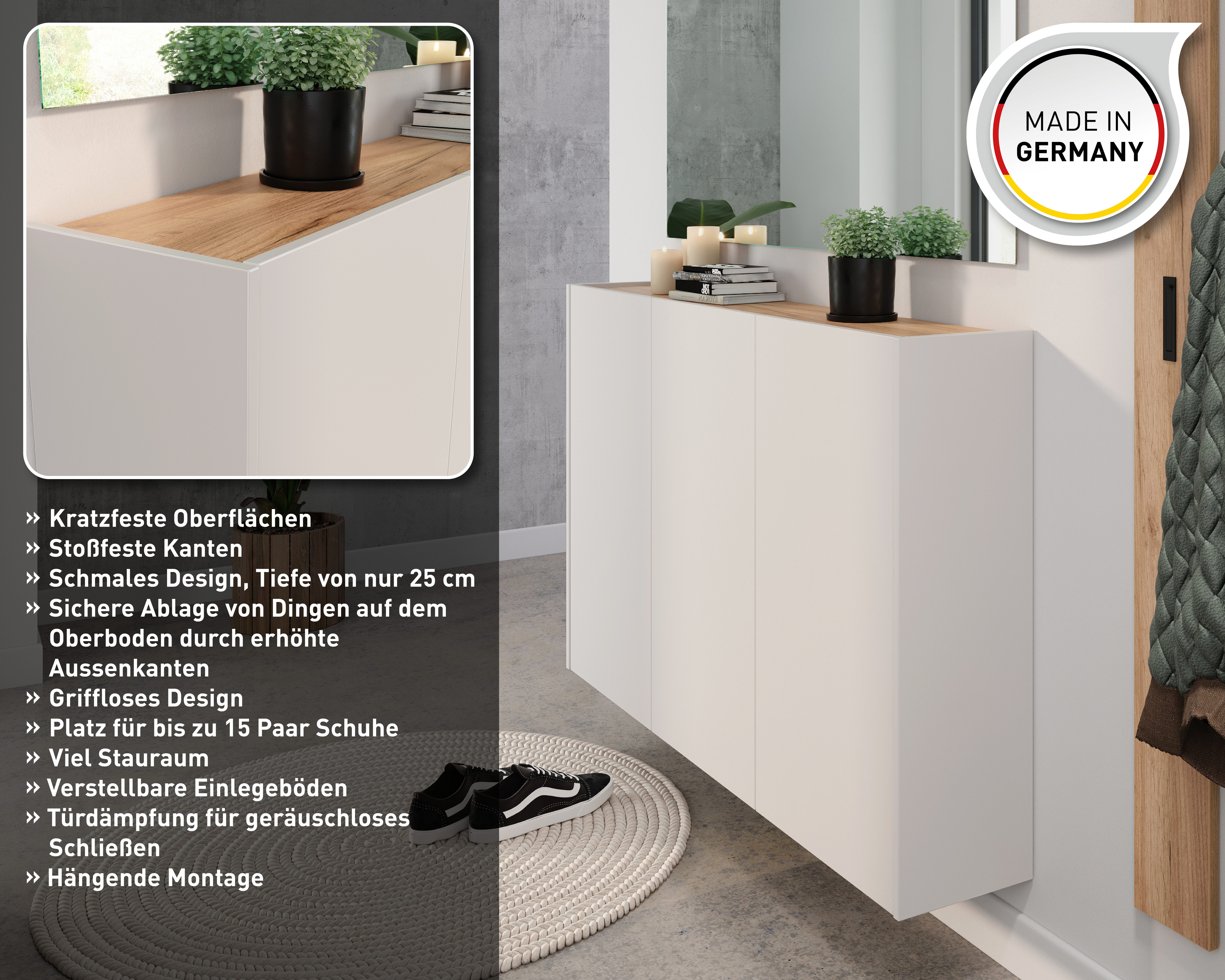 GERMANIA Schuhschrank Libbiano Flurschrank, Soft-close, verstellb. Böden, in 3 Höhen, 2- oder 3-türig