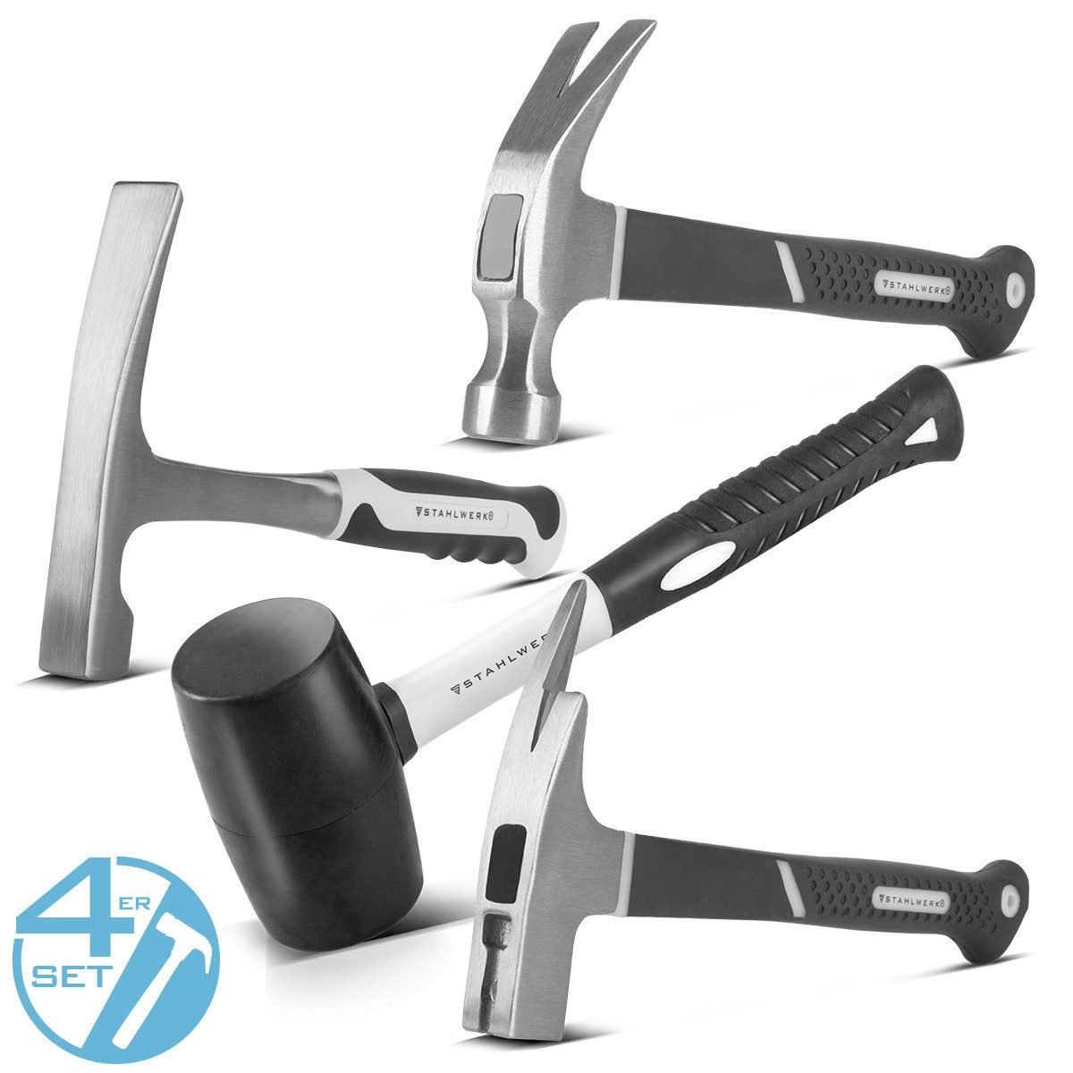 STAHLWERK Vorschlaghammer Hammer 4er Set mit Klauenhammer Maurerhammer Latt günstig online kaufen