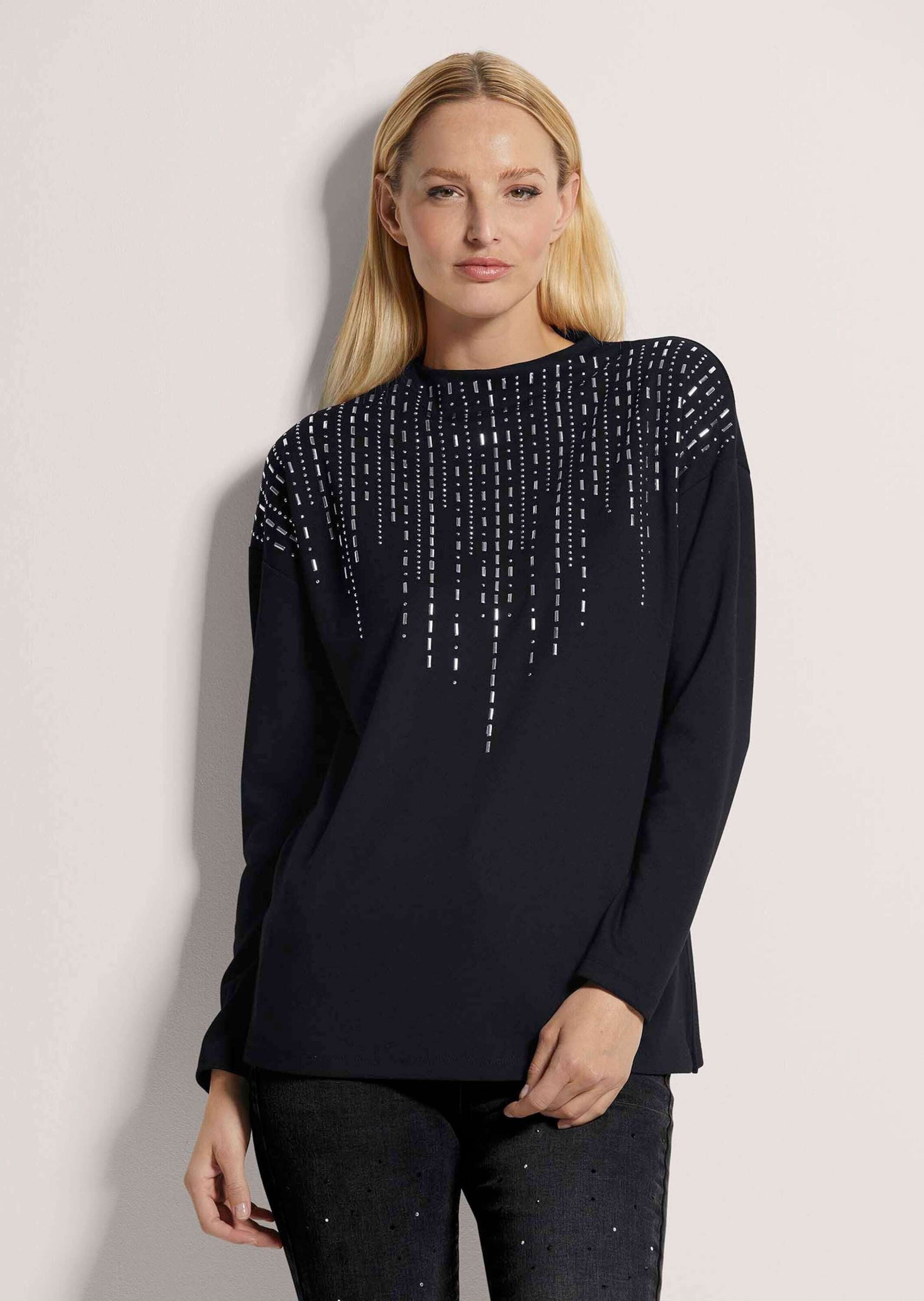 Langarmshirt Sweatshirt mit Strass-Besatz