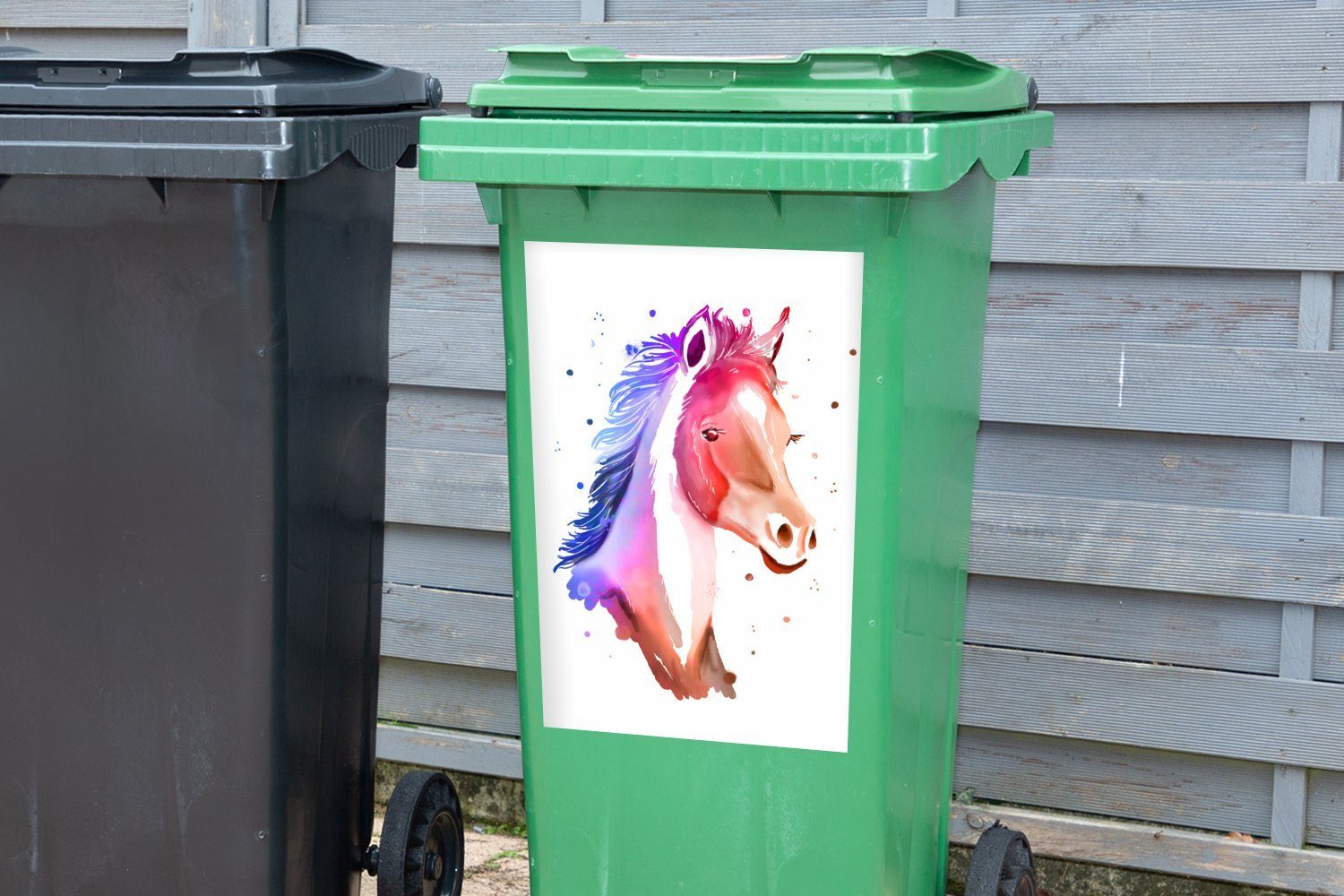 - Mädchen Rosa Container, Pferd Mädchen St), Blau - - Kinder - (1 Sticker, Wandsticker Abfalbehälter Mülleimer-aufkleber, - Mülltonne, MuchoWow