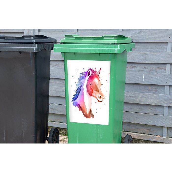 MuchoWow Wandsticker Pferd - Rosa - Blau - Mädchen - Kinder - Mädchen (1 St) Mülleimer-aufkleber Mülltonne Sticker Container Abfalbehälter QR10882