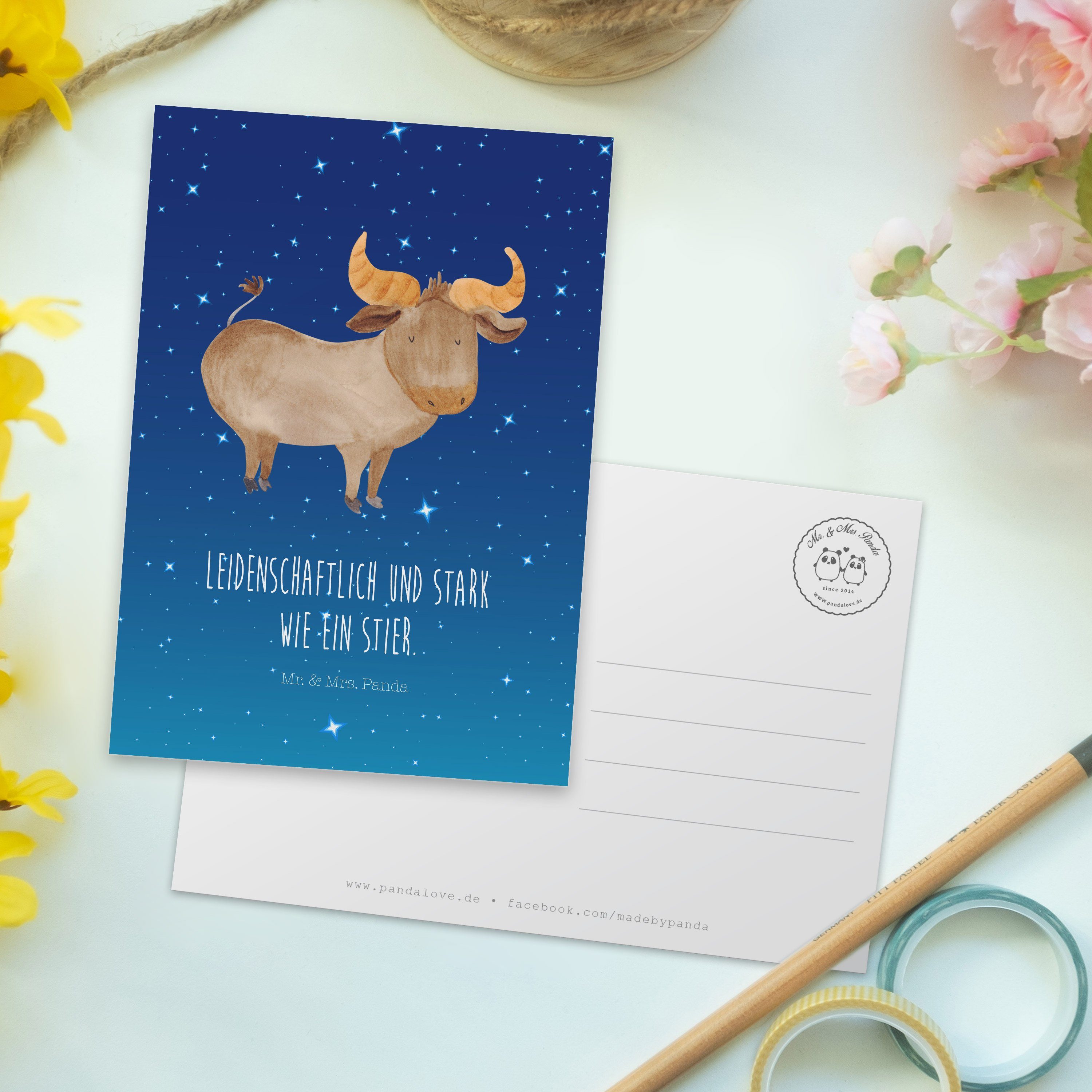 Sternzeichen Mrs. April Sternenhimmel Postkarte Geschenk, & - Panda - Stier Mr. Blau Geburtstag